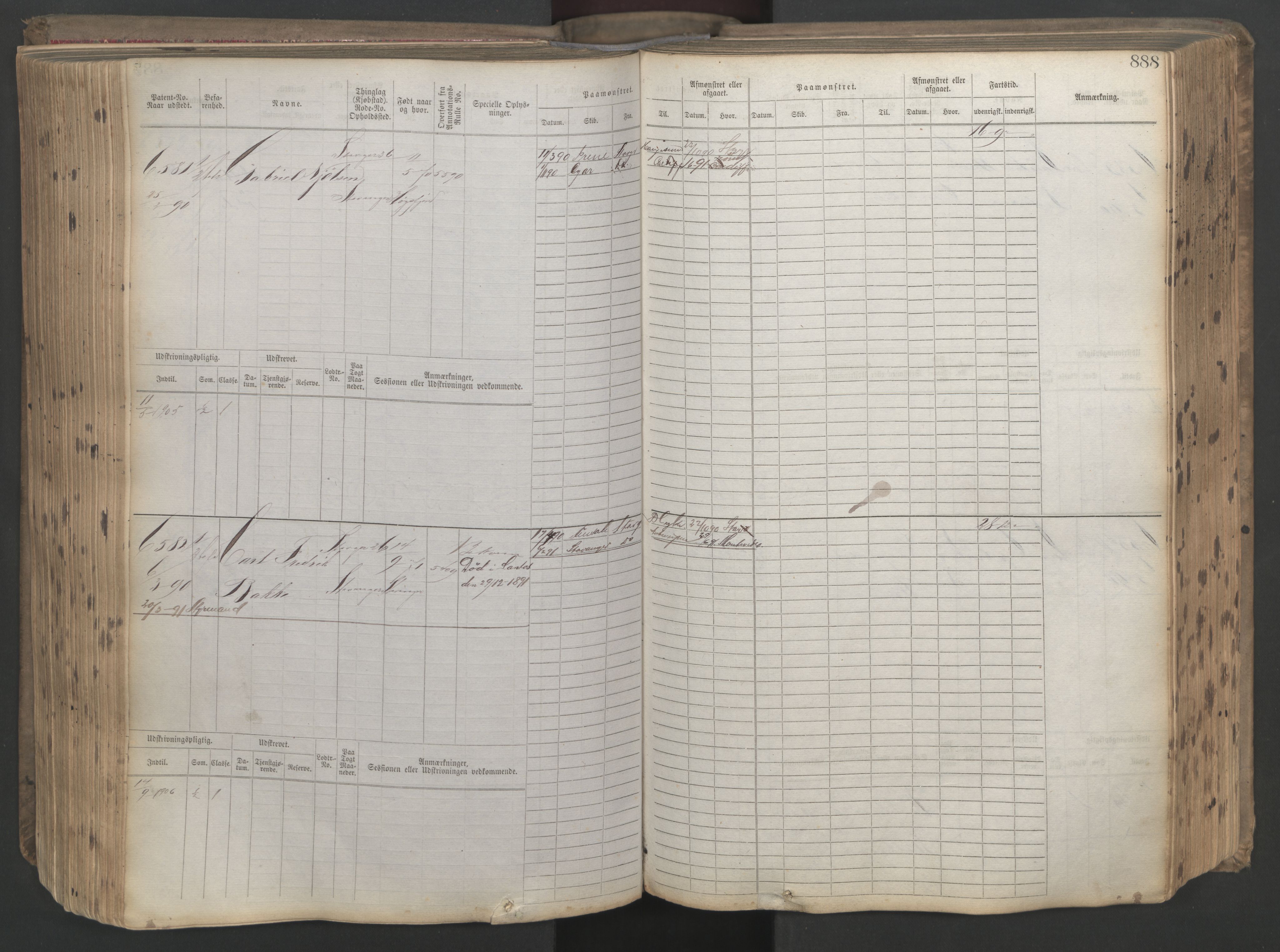 Stavanger sjømannskontor, AV/SAST-A-102006/F/Fb/Fbb/L0021: Sjøfartshovedrulle patnentnr. 6005-7204 (dublett), 1887, p. 293