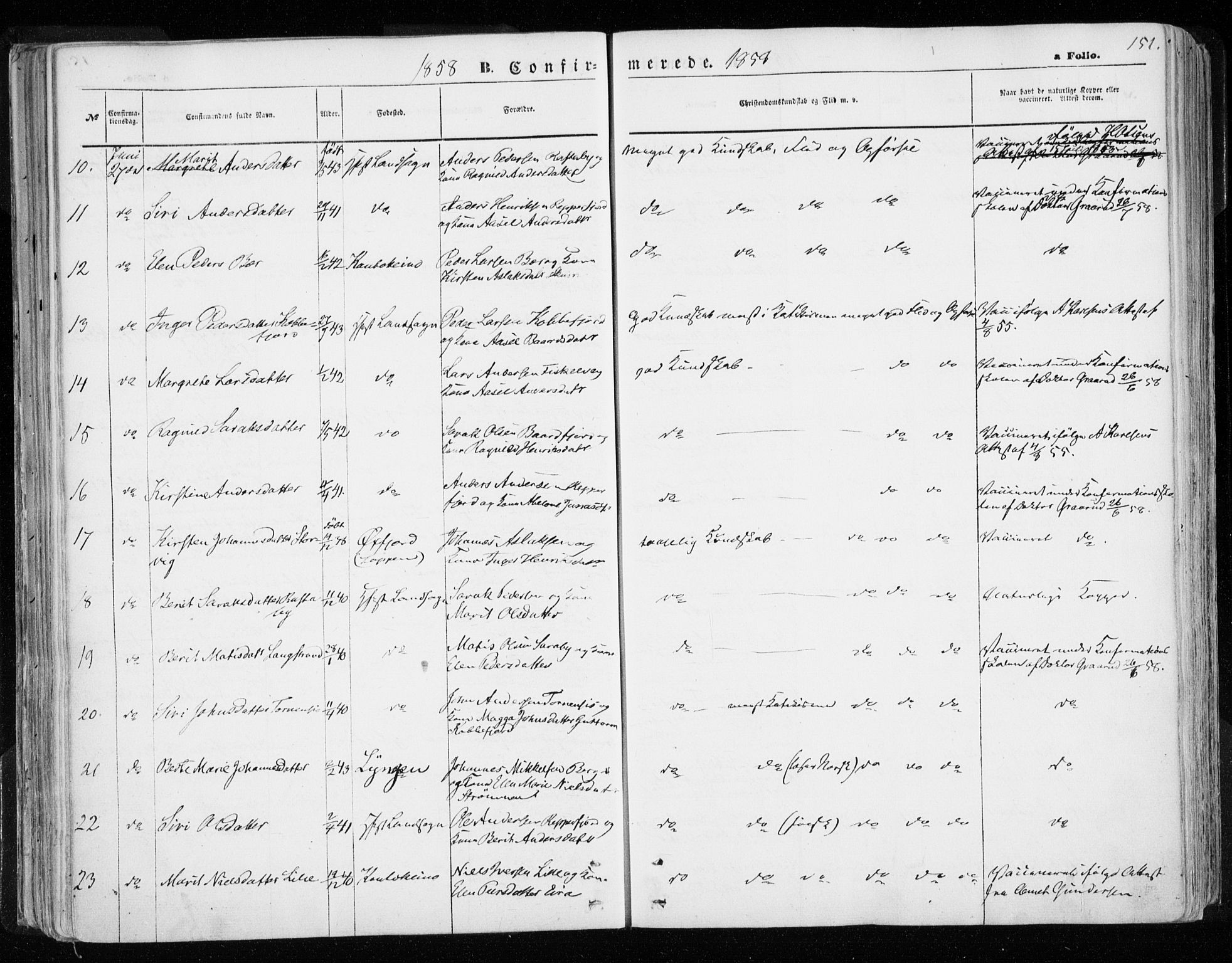 Hammerfest sokneprestkontor, AV/SATØ-S-1347/H/Ha/L0005.kirke: Parish register (official) no. 5, 1857-1869, p. 151