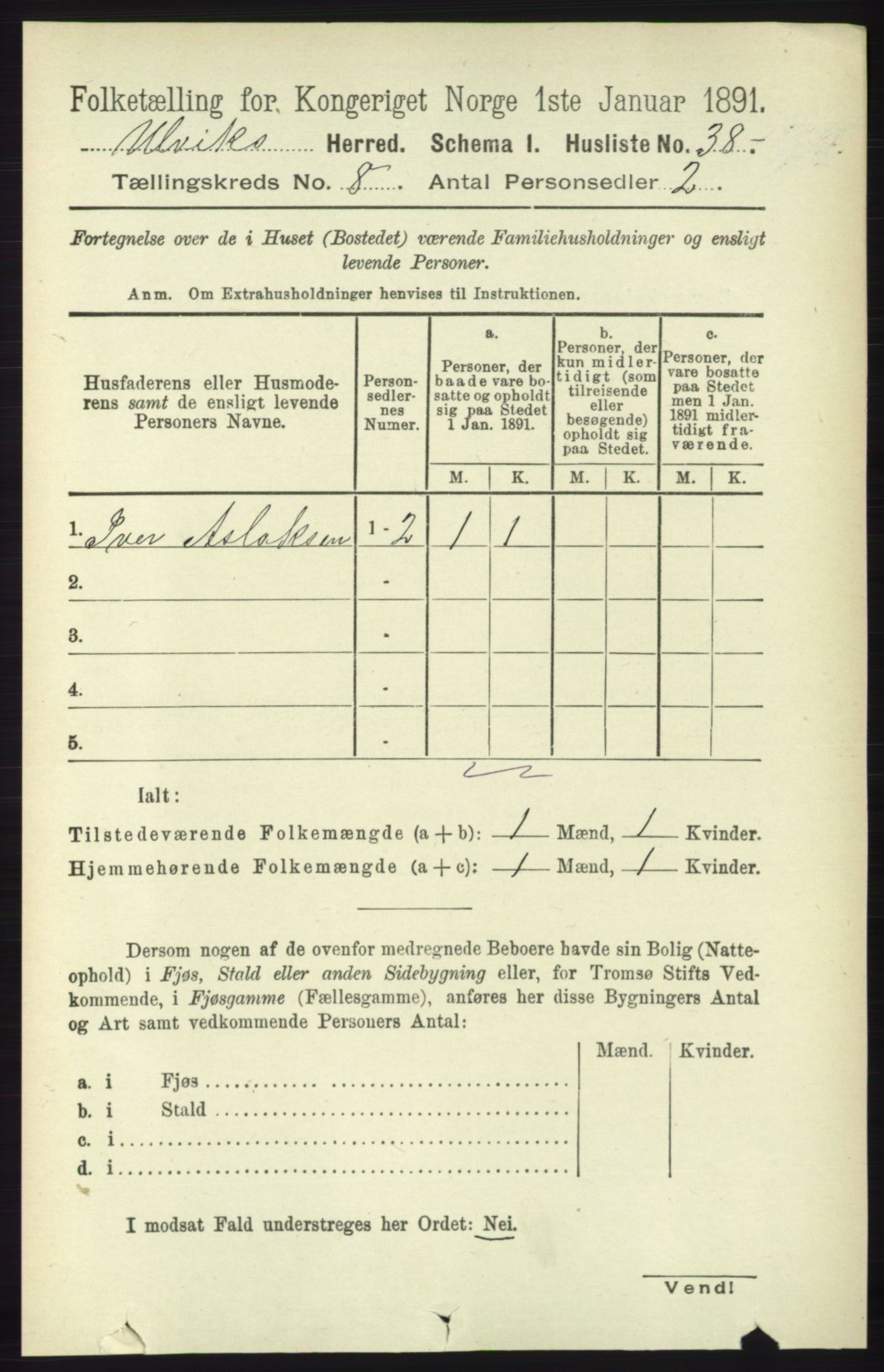 RA, 1891 census for 1233 Ulvik, 1891, p. 2568