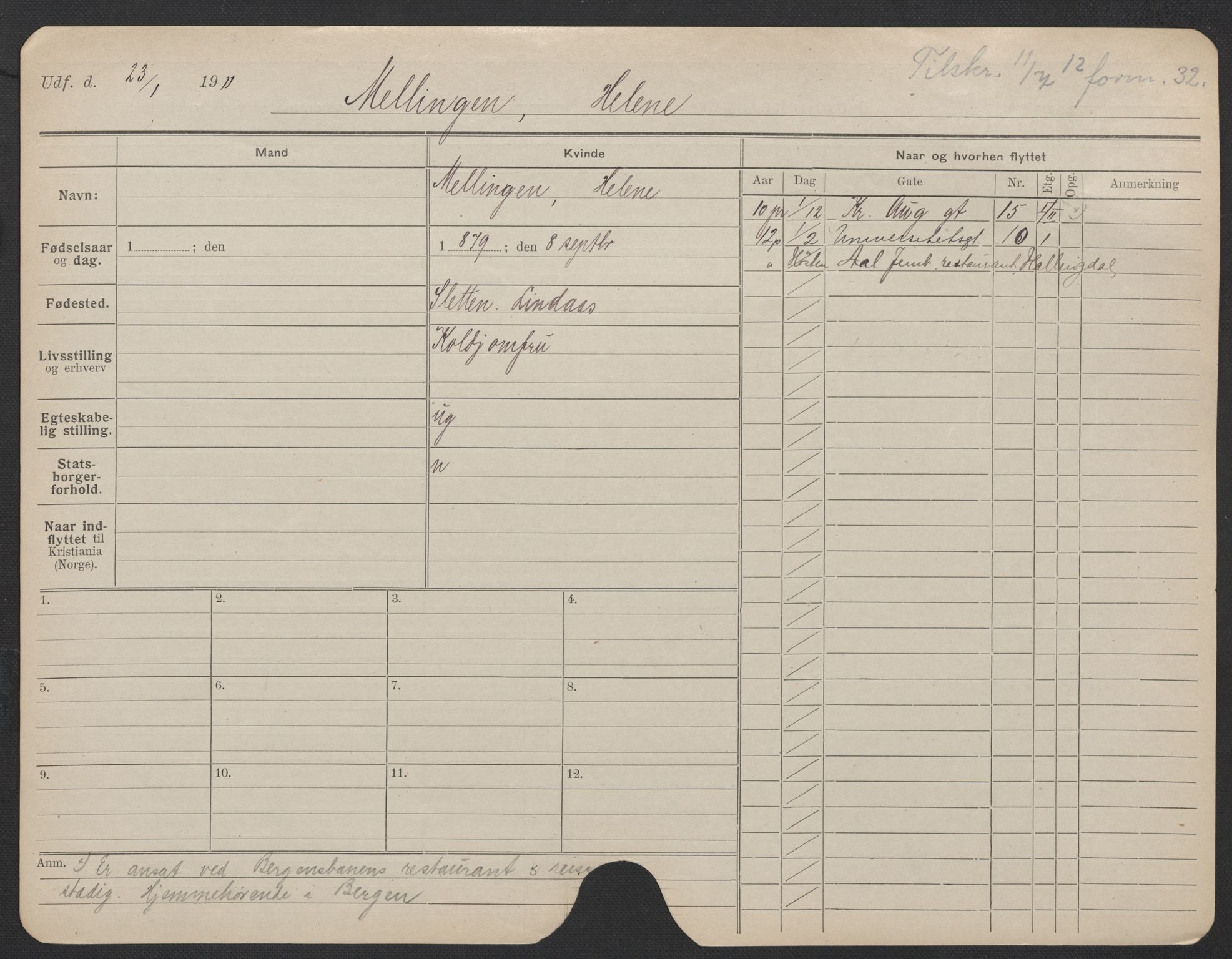 Oslo folkeregister, Registerkort, AV/SAO-A-11715/F/Fa/Fac/L0020: Kvinner, 1906-1914, p. 803a