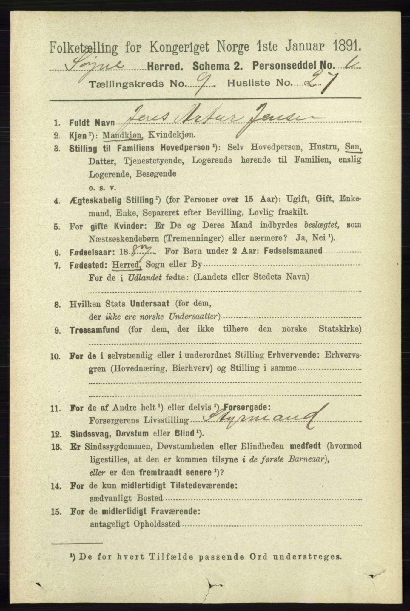 RA, 1891 census for 1018 Søgne, 1891, p. 2674