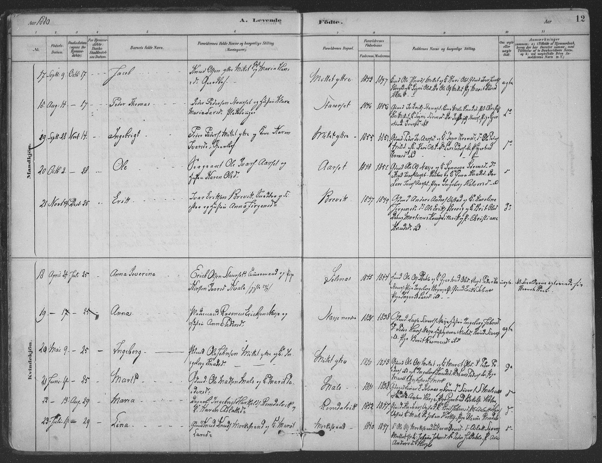 Ministerialprotokoller, klokkerbøker og fødselsregistre - Møre og Romsdal, AV/SAT-A-1454/547/L0604: Parish register (official) no. 547A06, 1878-1906, p. 12