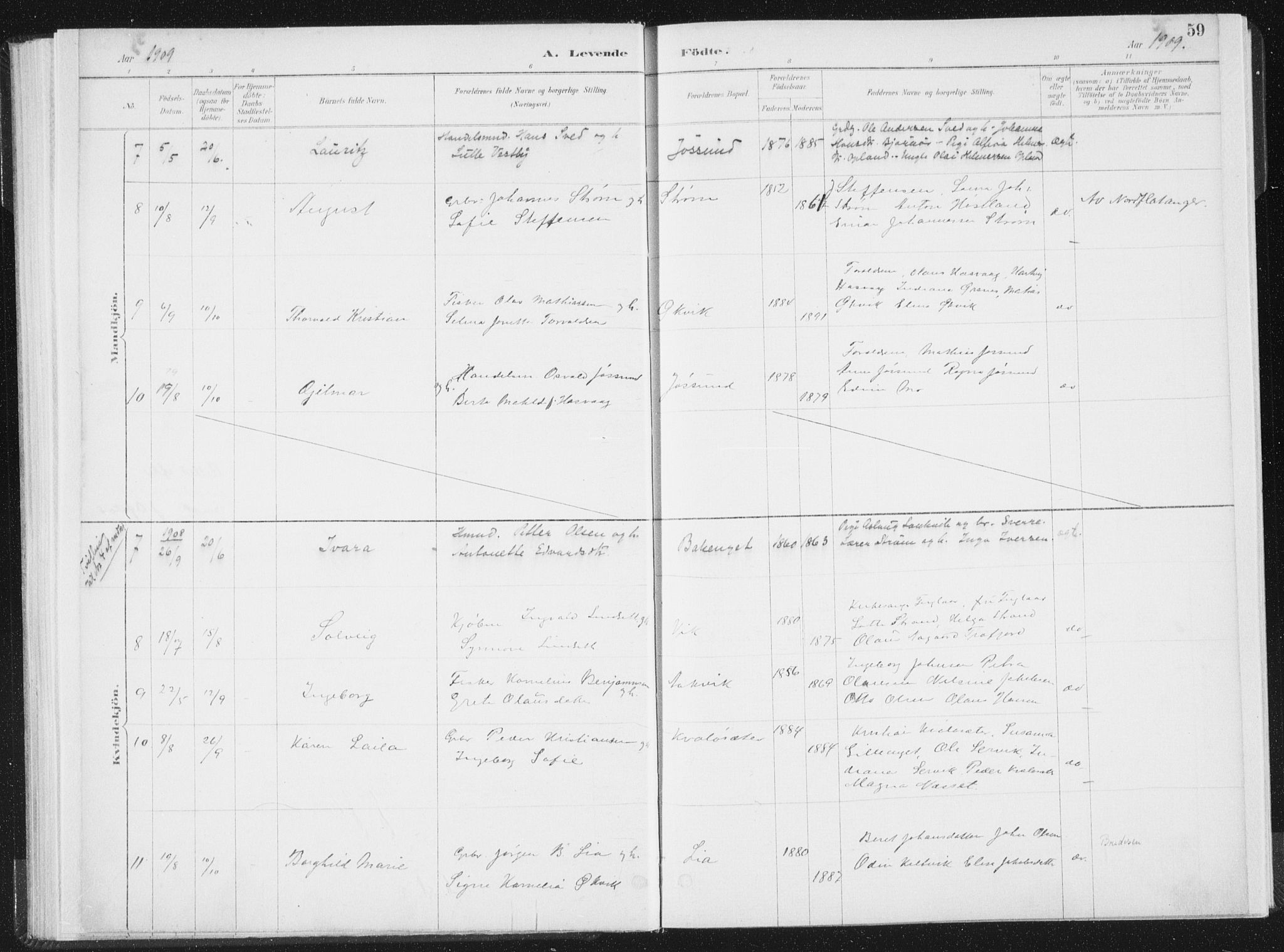Ministerialprotokoller, klokkerbøker og fødselsregistre - Nord-Trøndelag, SAT/A-1458/771/L0597: Parish register (official) no. 771A04, 1885-1910, p. 59