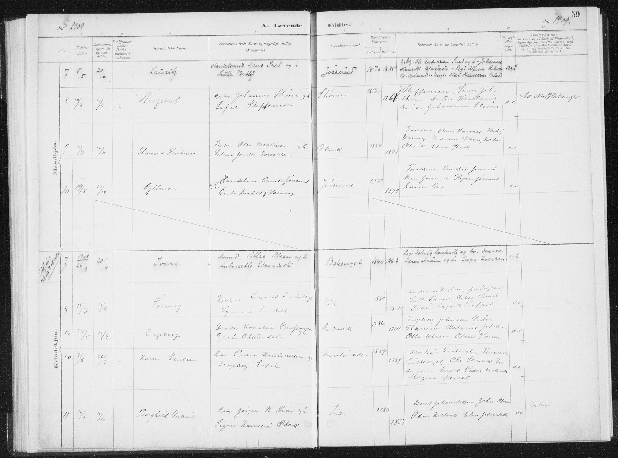 Ministerialprotokoller, klokkerbøker og fødselsregistre - Nord-Trøndelag, AV/SAT-A-1458/771/L0597: Parish register (official) no. 771A04, 1885-1910, p. 59