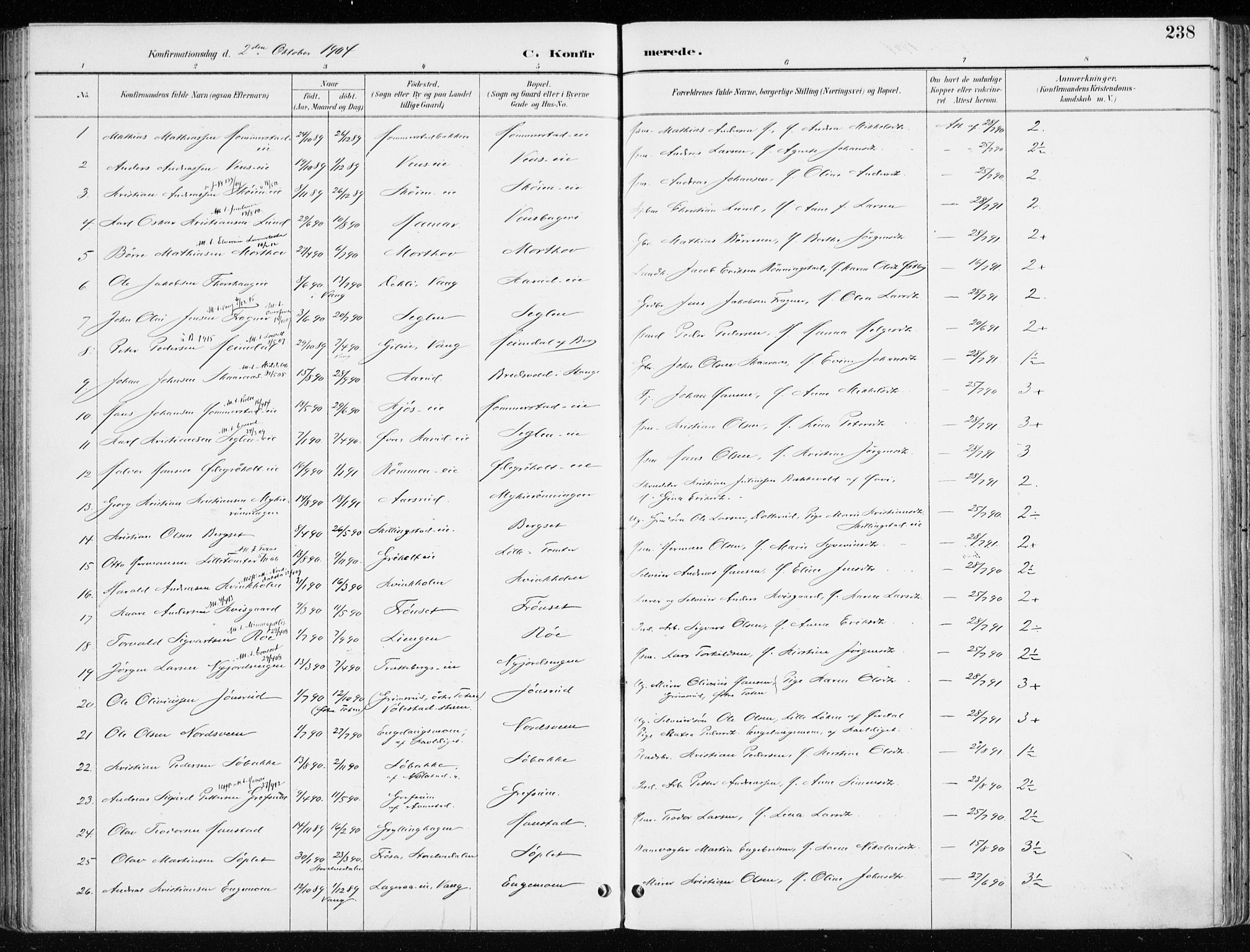 Løten prestekontor, SAH/PREST-022/K/Ka/L0010: Parish register (official) no. 10, 1892-1907, p. 238