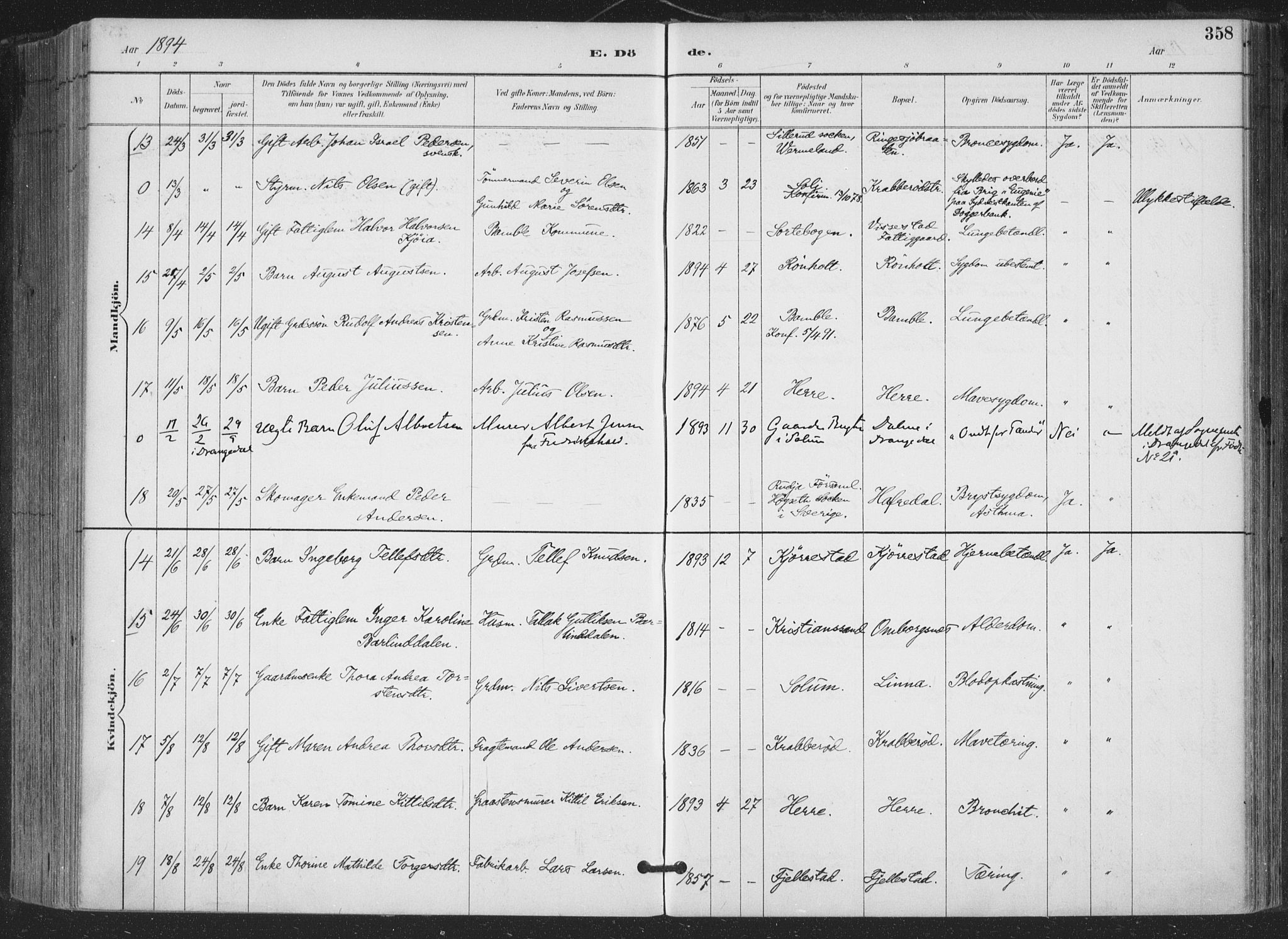 Bamble kirkebøker, AV/SAKO-A-253/F/Fa/L0008: Parish register (official) no. I 8, 1888-1900, p. 358