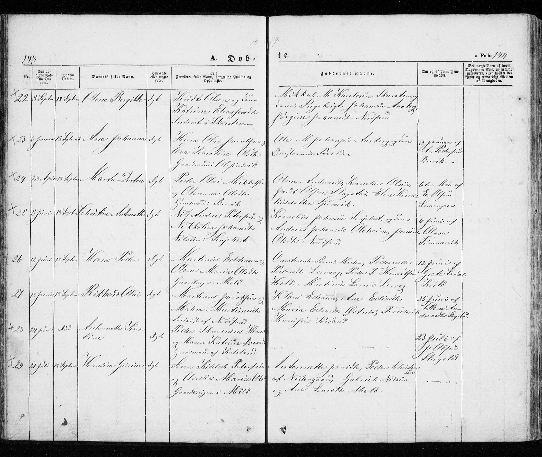 Trondenes sokneprestkontor, SATØ/S-1319/H/Ha/L0010kirke: Parish register (official) no. 10, 1840-1865, p. 143-144