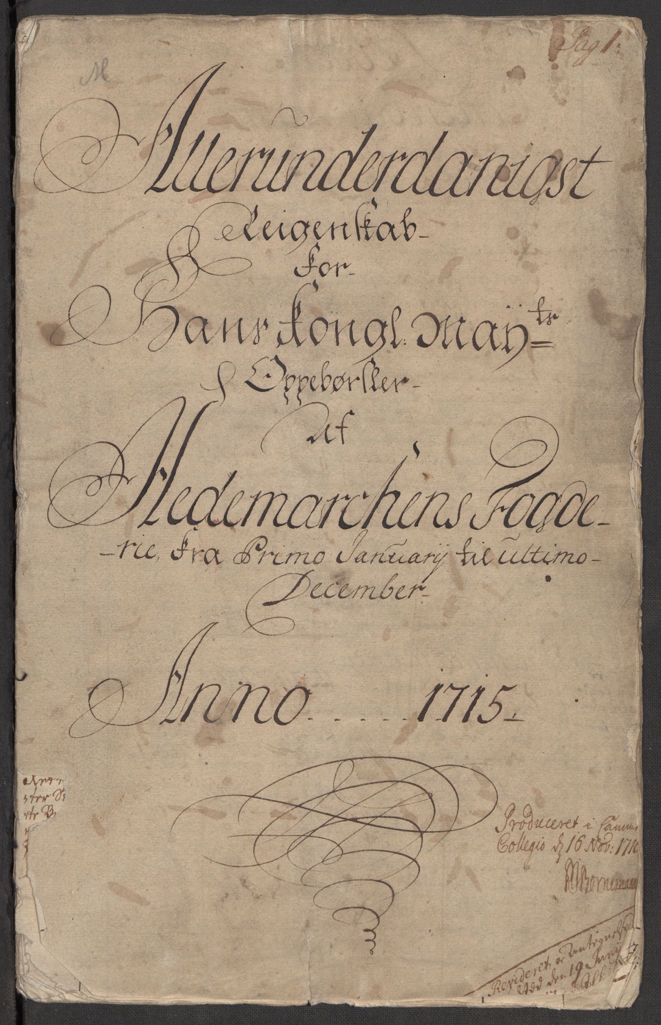 Rentekammeret inntil 1814, Reviderte regnskaper, Fogderegnskap, AV/RA-EA-4092/R16/L1053: Fogderegnskap Hedmark, 1715, p. 3