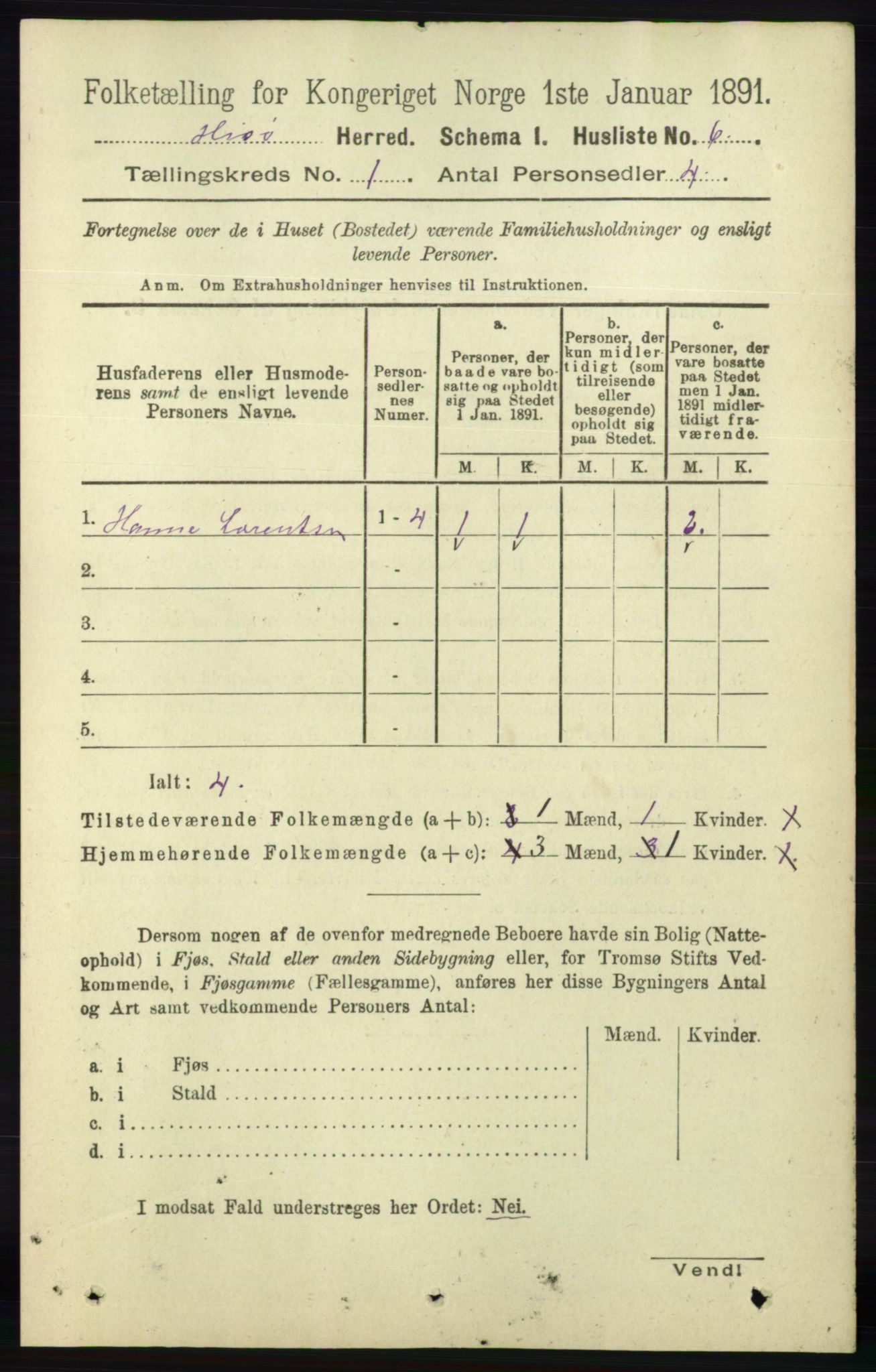 RA, 1891 census for 0922 Hisøy, 1891, p. 24