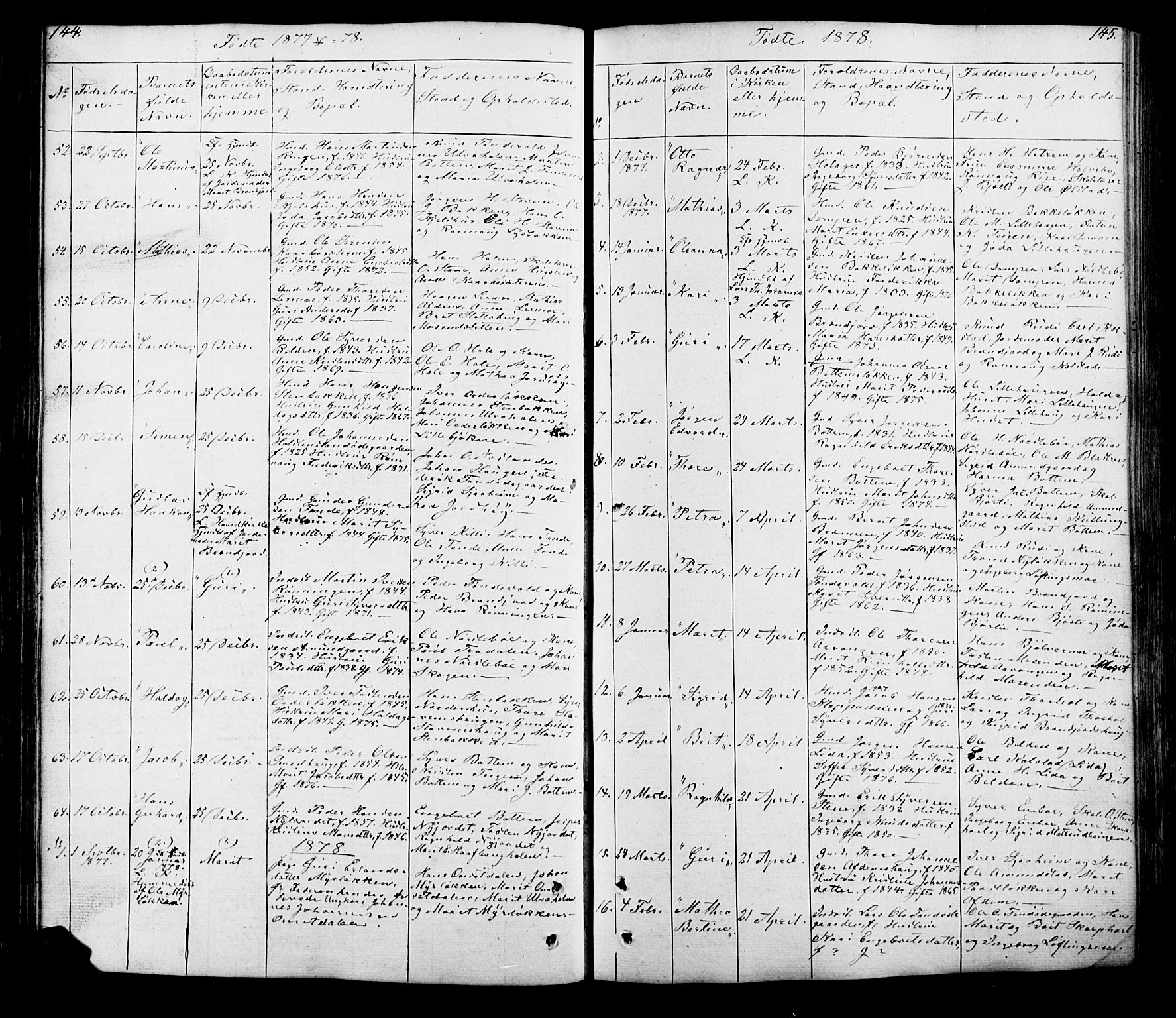 Lesja prestekontor, SAH/PREST-068/H/Ha/Hab/L0005: Parish register (copy) no. 5, 1850-1894, p. 144-145