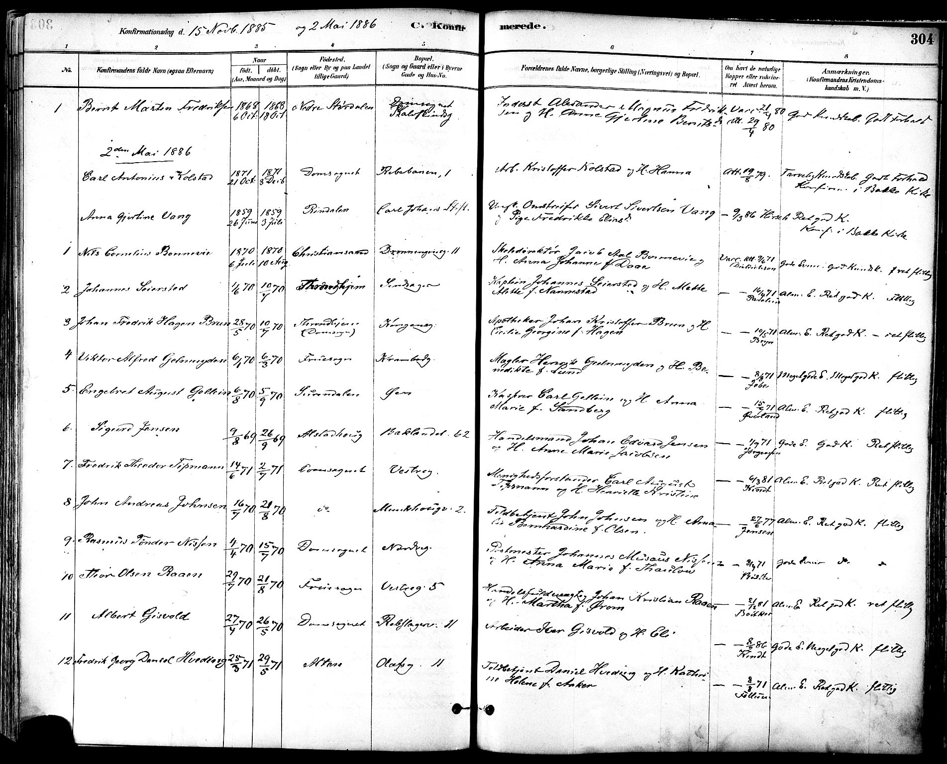 Ministerialprotokoller, klokkerbøker og fødselsregistre - Sør-Trøndelag, SAT/A-1456/601/L0057: Parish register (official) no. 601A25, 1877-1891, p. 304