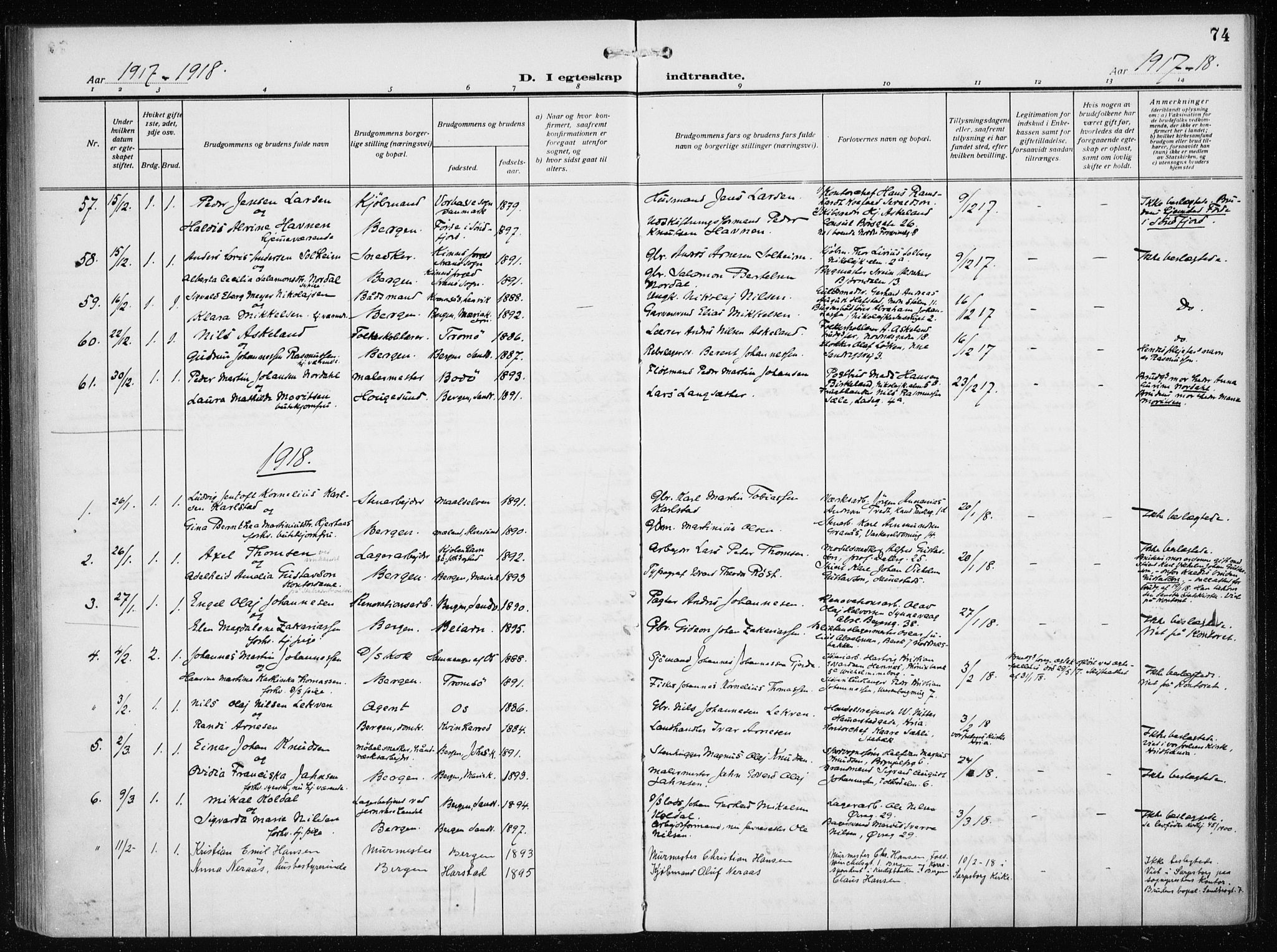 Mariakirken Sokneprestembete, SAB/A-76901/H/Haa/L0015: Parish register (official) no. C 3, 1913-1927, p. 74