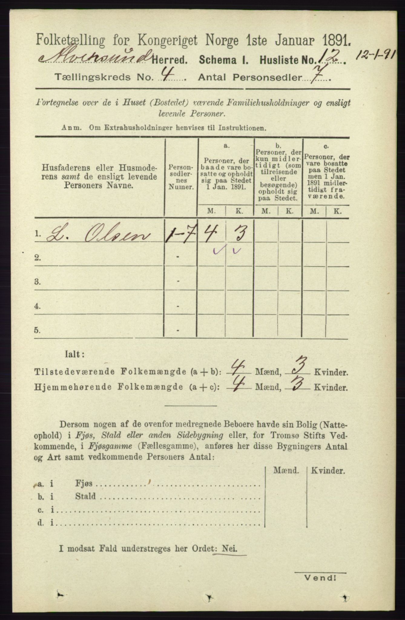 RA, 1891 census for 1257 Alversund, 1891, p. 1622