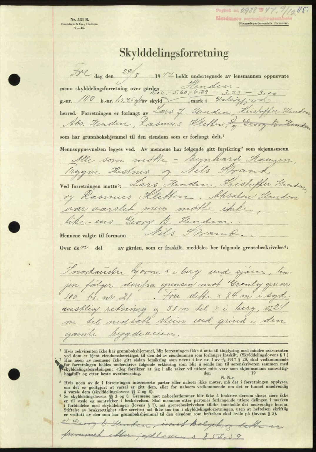 Nordmøre sorenskriveri, AV/SAT-A-4132/1/2/2Ca: Mortgage book no. A107, 1947-1948, Diary no: : 2938/1947