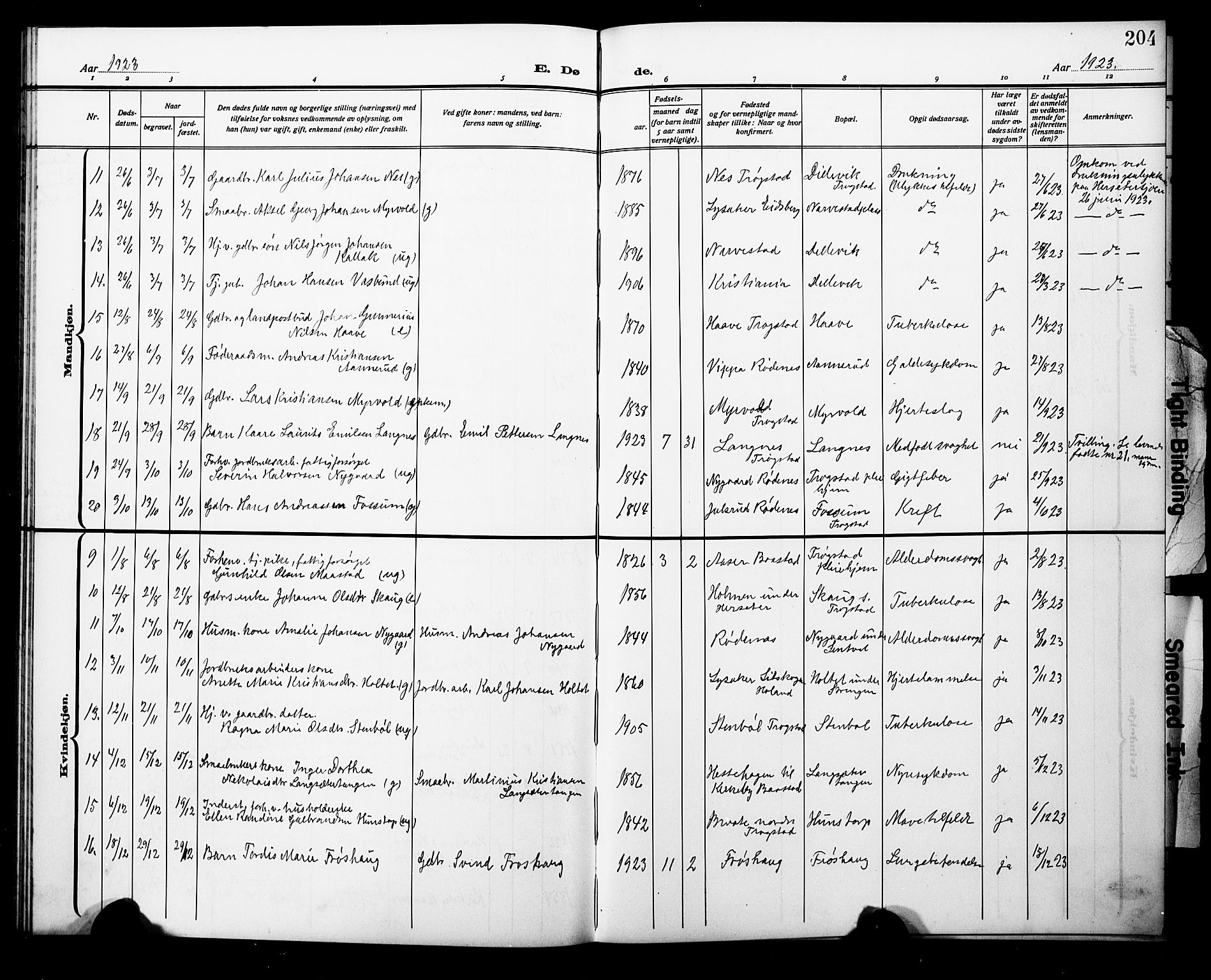 Trøgstad prestekontor Kirkebøker, AV/SAO-A-10925/G/Ga/L0002: Parish register (copy) no. I 2, 1911-1929, p. 204