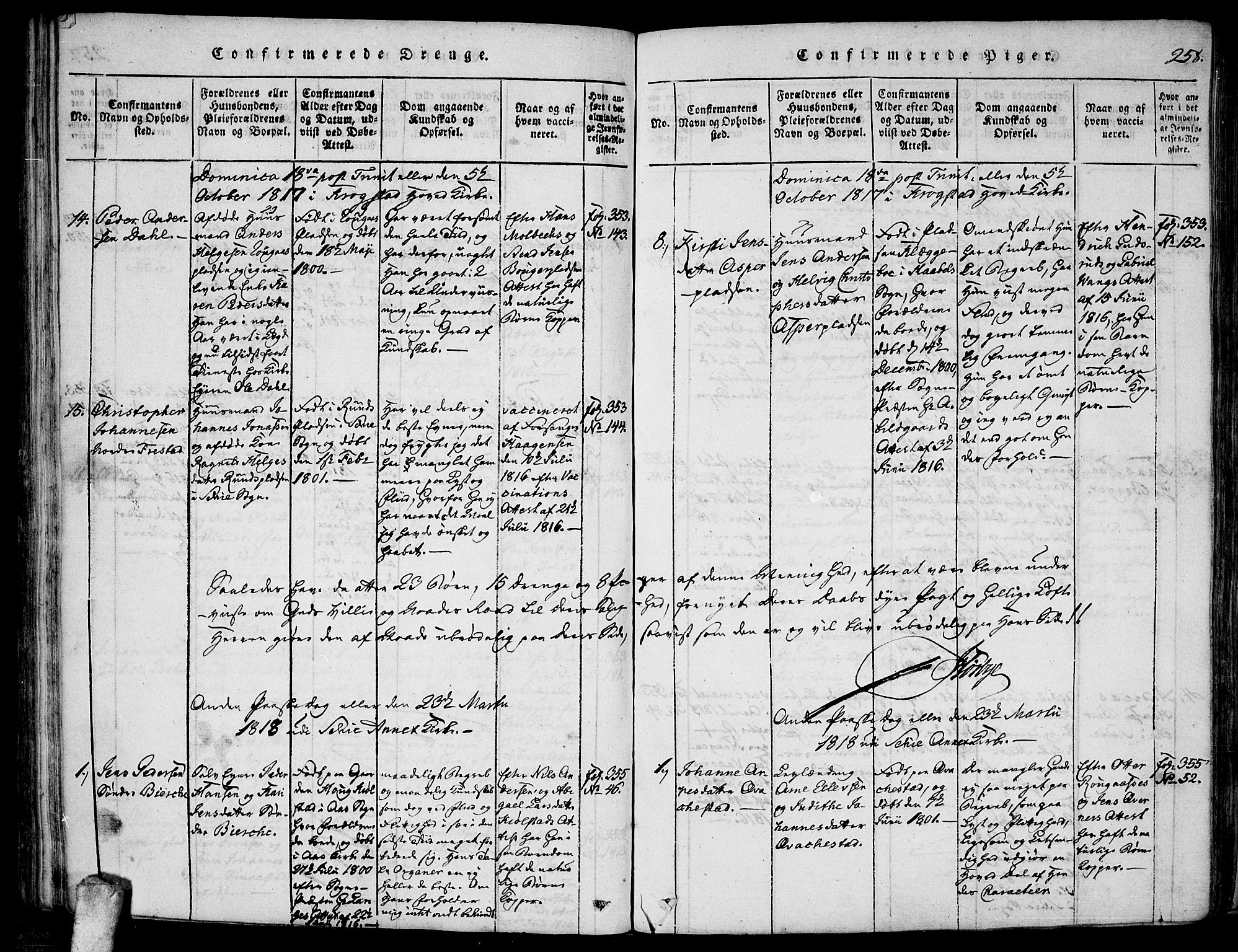 Kråkstad prestekontor Kirkebøker, SAO/A-10125a/F/Fa/L0003: Parish register (official) no. I 3, 1813-1824, p. 258