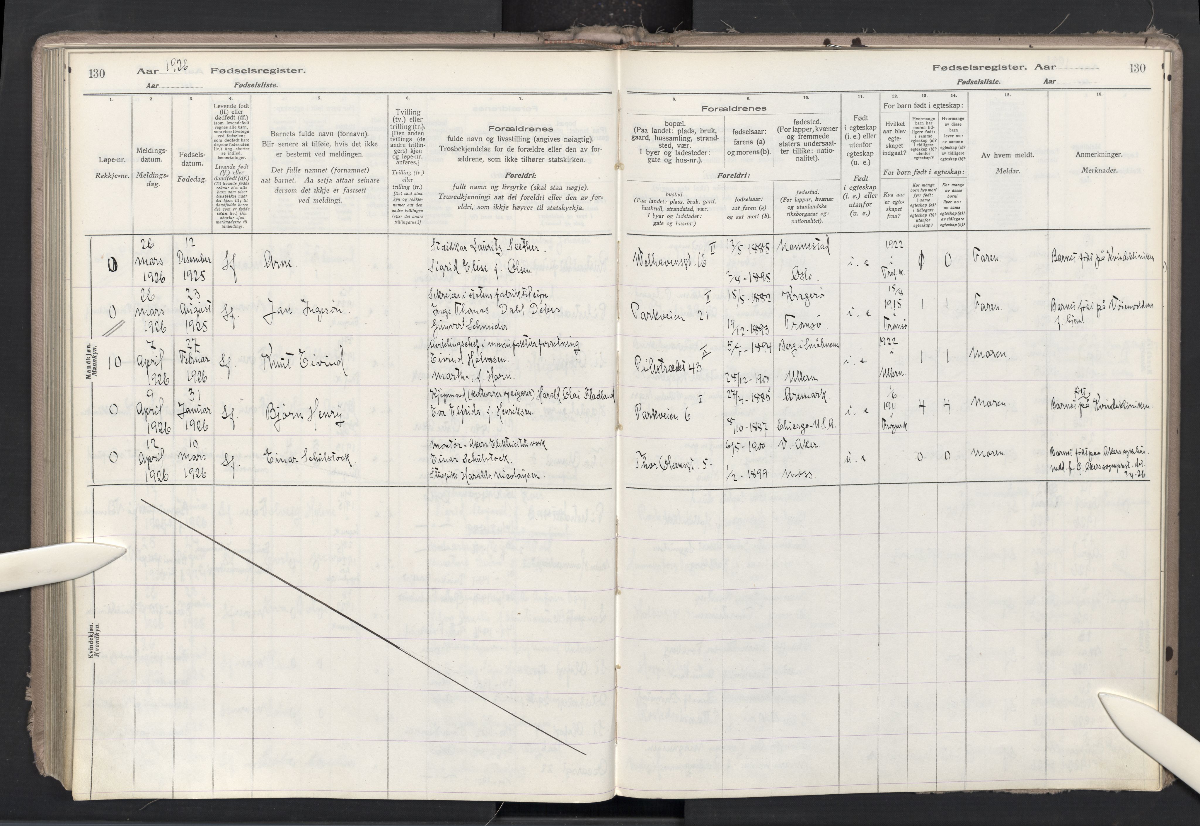 Trefoldighet prestekontor Kirkebøker, AV/SAO-A-10882/J/Ja/L0001: Birth register no. 1, 1916-1931, p. 130