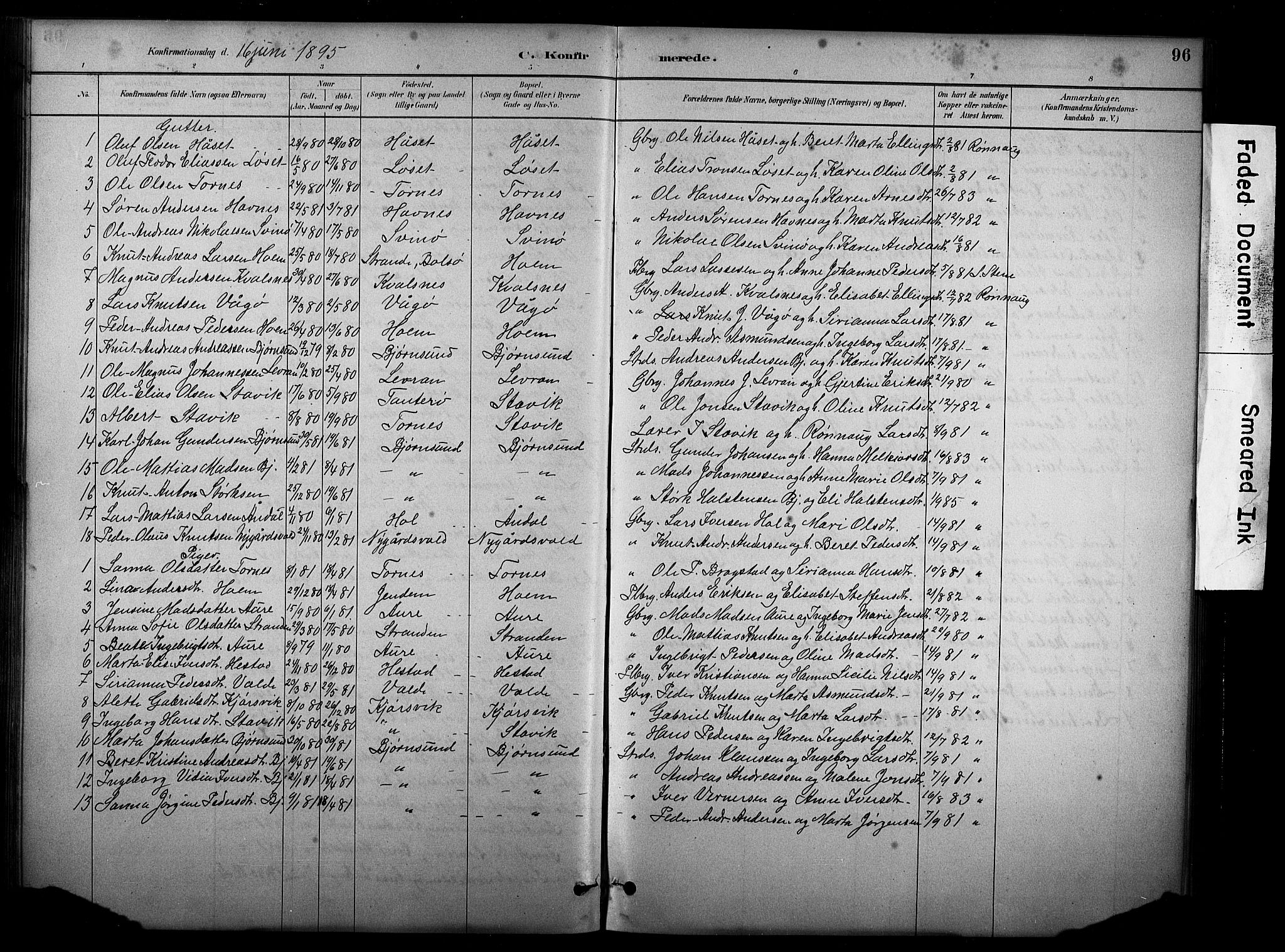 Ministerialprotokoller, klokkerbøker og fødselsregistre - Møre og Romsdal, SAT/A-1454/565/L0755: Parish register (copy) no. 565C04, 1883-1903, p. 96