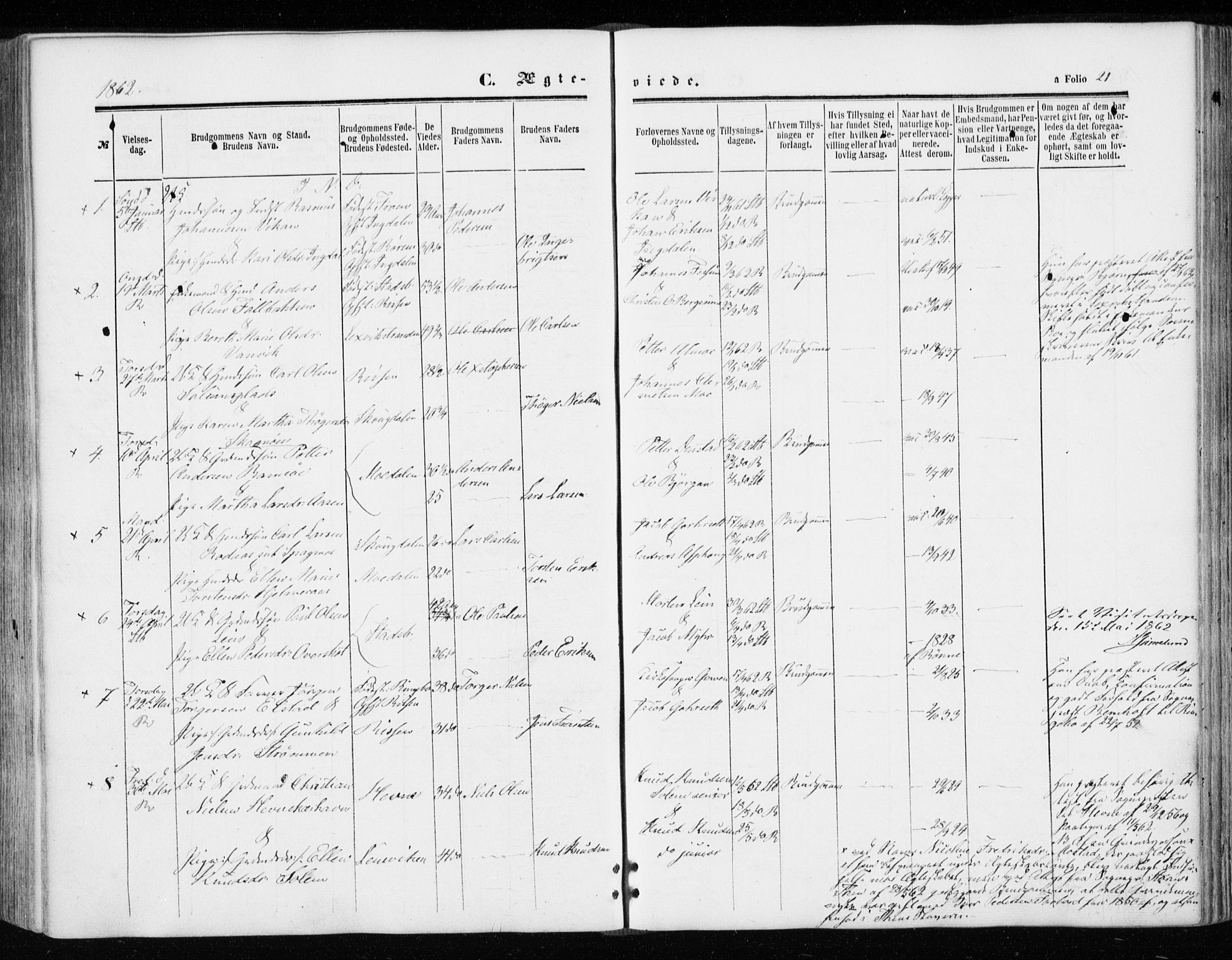 Ministerialprotokoller, klokkerbøker og fødselsregistre - Sør-Trøndelag, SAT/A-1456/646/L0612: Parish register (official) no. 646A10, 1858-1869, p. 21