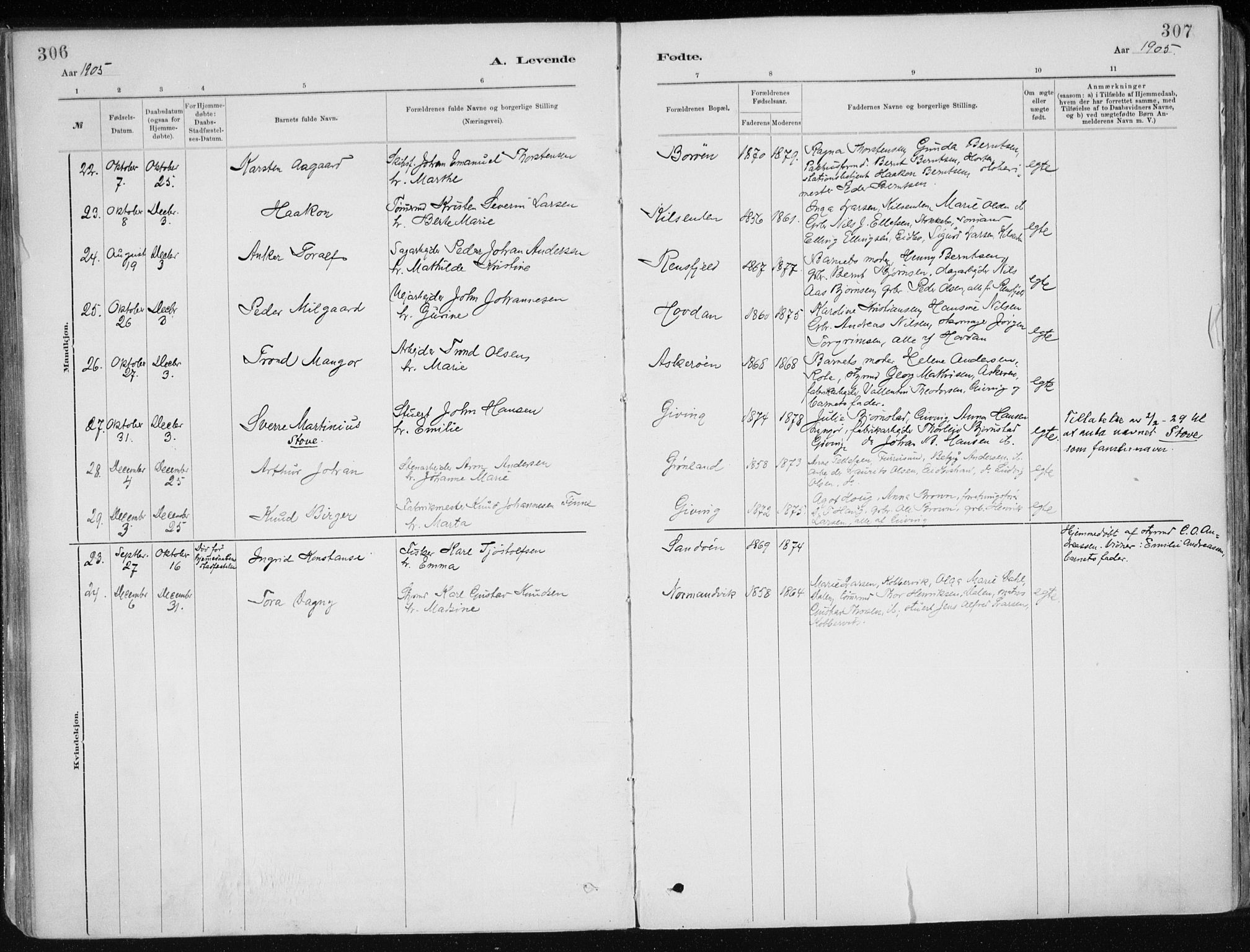 Dypvåg sokneprestkontor, AV/SAK-1111-0007/F/Fa/Faa/L0008: Parish register (official) no. A 8, 1885-1906, p. 306-307