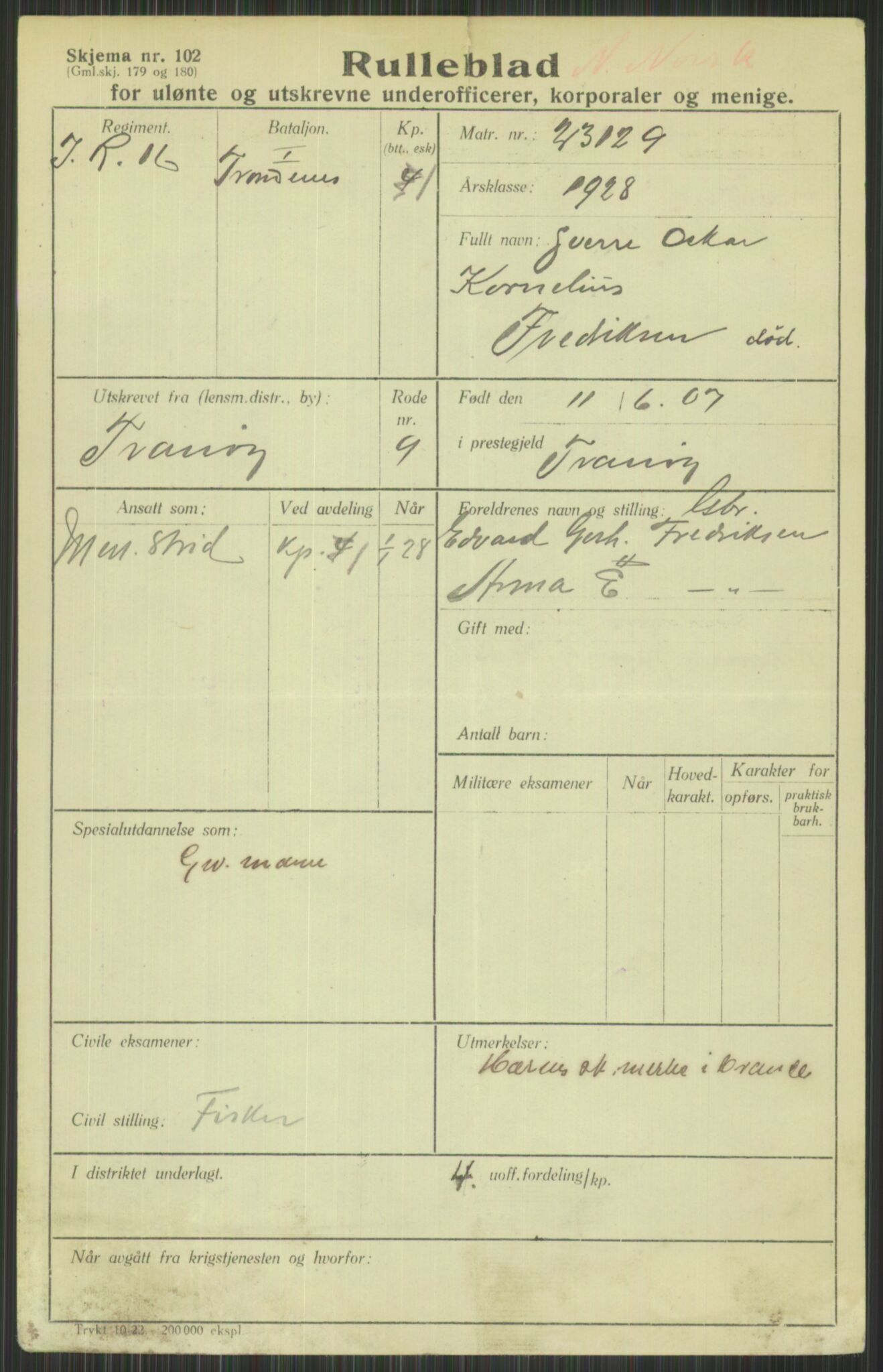 Forsvaret, Troms infanteriregiment nr. 16, AV/RA-RAFA-3146/P/Pa/L0013/0003: Rulleblad / Rulleblad for regimentets menige mannskaper, årsklasse 1928, 1928, p. 133