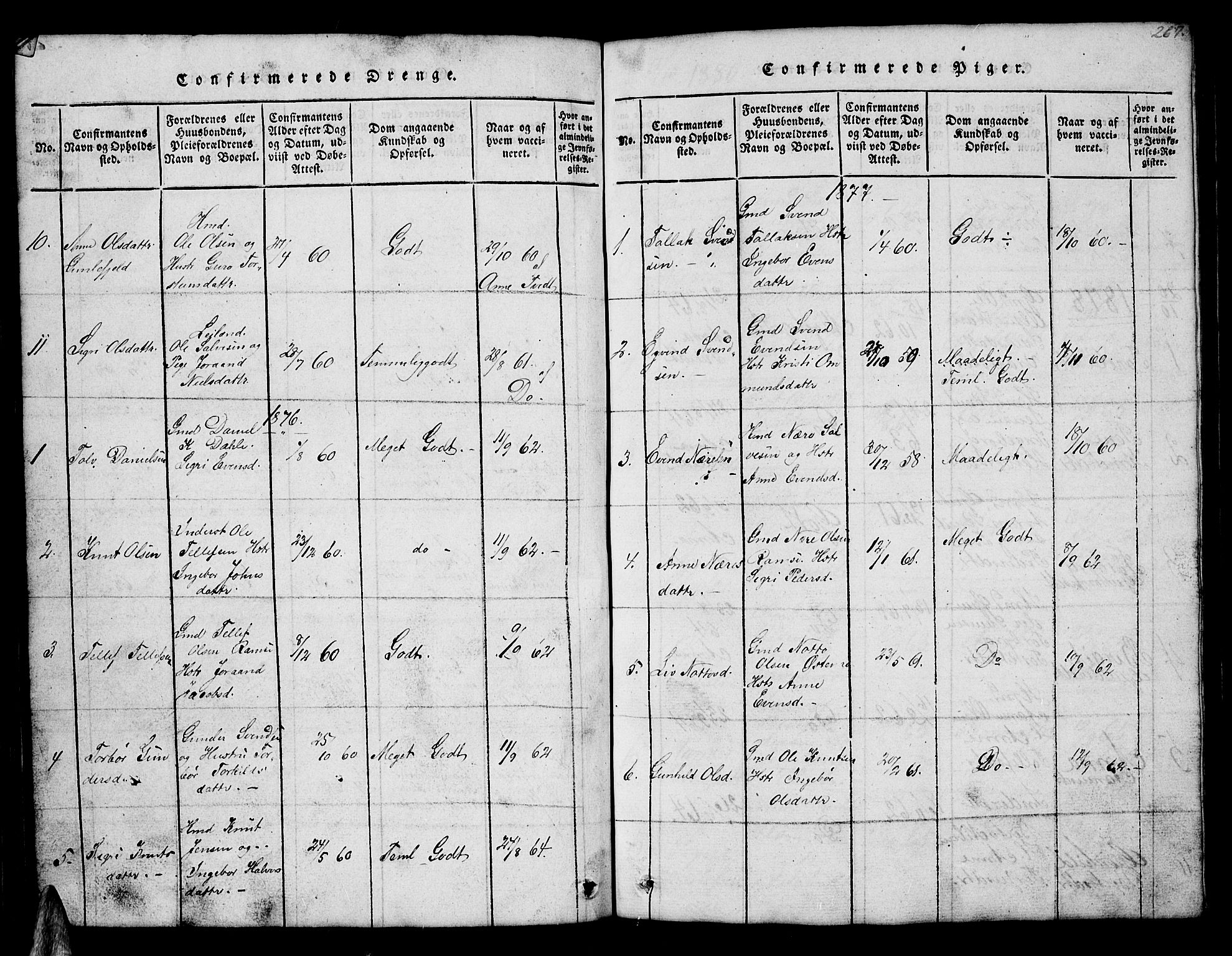 Åmli sokneprestkontor, AV/SAK-1111-0050/F/Fb/Fbb/L0001: Parish register (copy) no. B 1, 1816-1889, p. 267