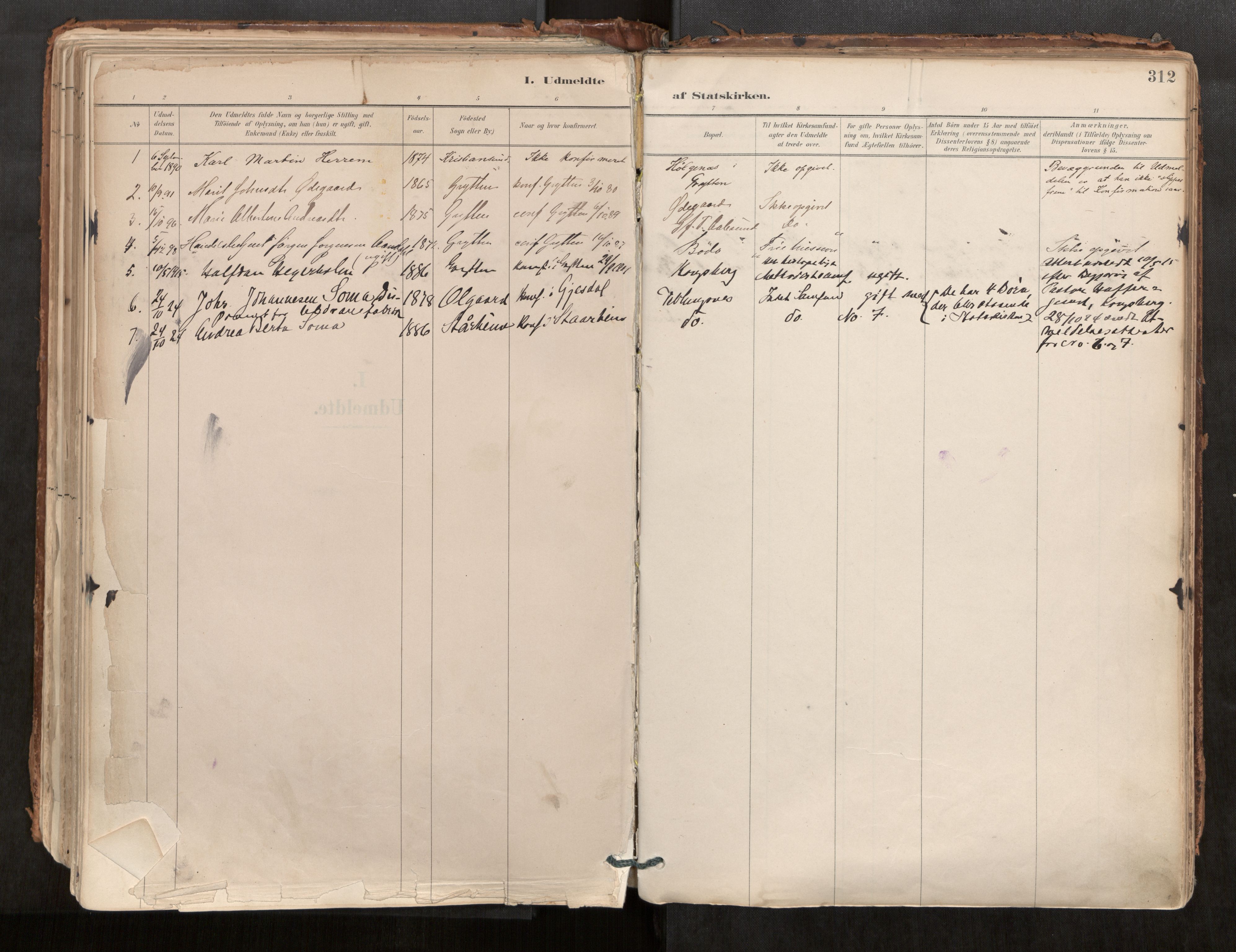 Ministerialprotokoller, klokkerbøker og fødselsregistre - Møre og Romsdal, AV/SAT-A-1454/544/L0585: Parish register (official) no. 544A06, 1887-1924, p. 312