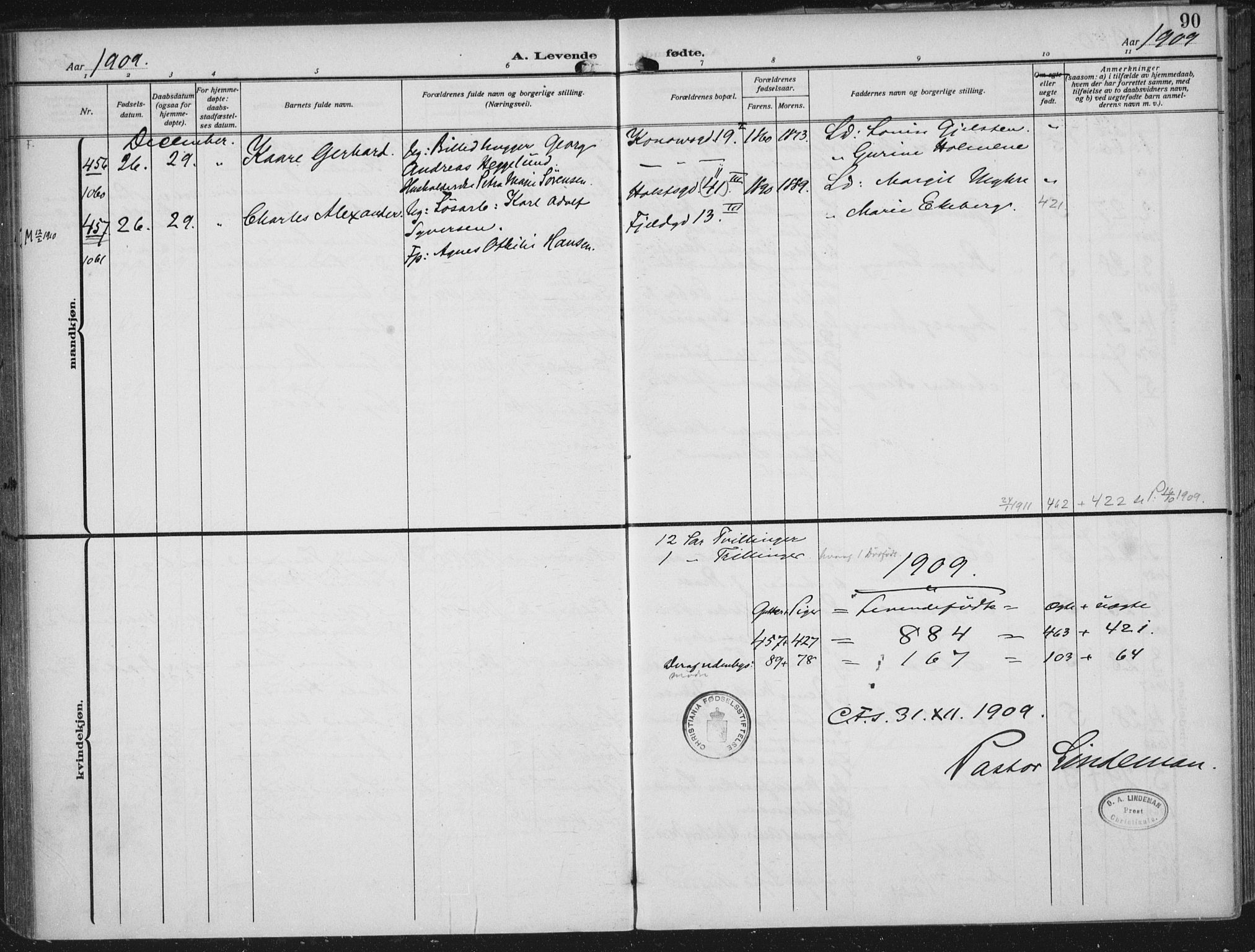 Rikshospitalet prestekontor Kirkebøker, AV/SAO-A-10309b/F/L0014: Parish register (official) no. 14, 1909-1912, p. 90