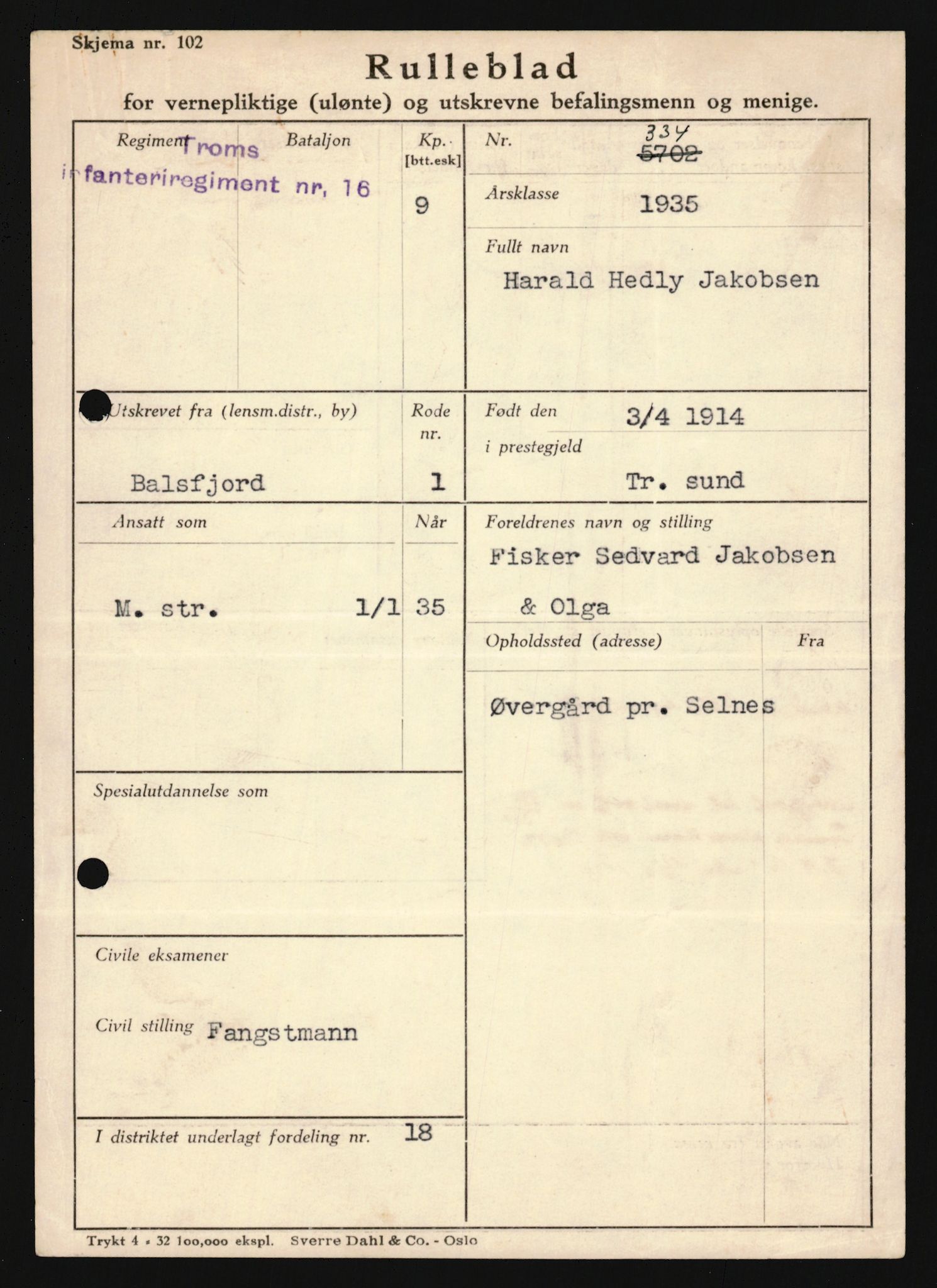 Forsvaret, Troms infanteriregiment nr. 16, AV/RA-RAFA-3146/P/Pa/L0019: Rulleblad for regimentets menige mannskaper, årsklasse 1935, 1935, p. 499