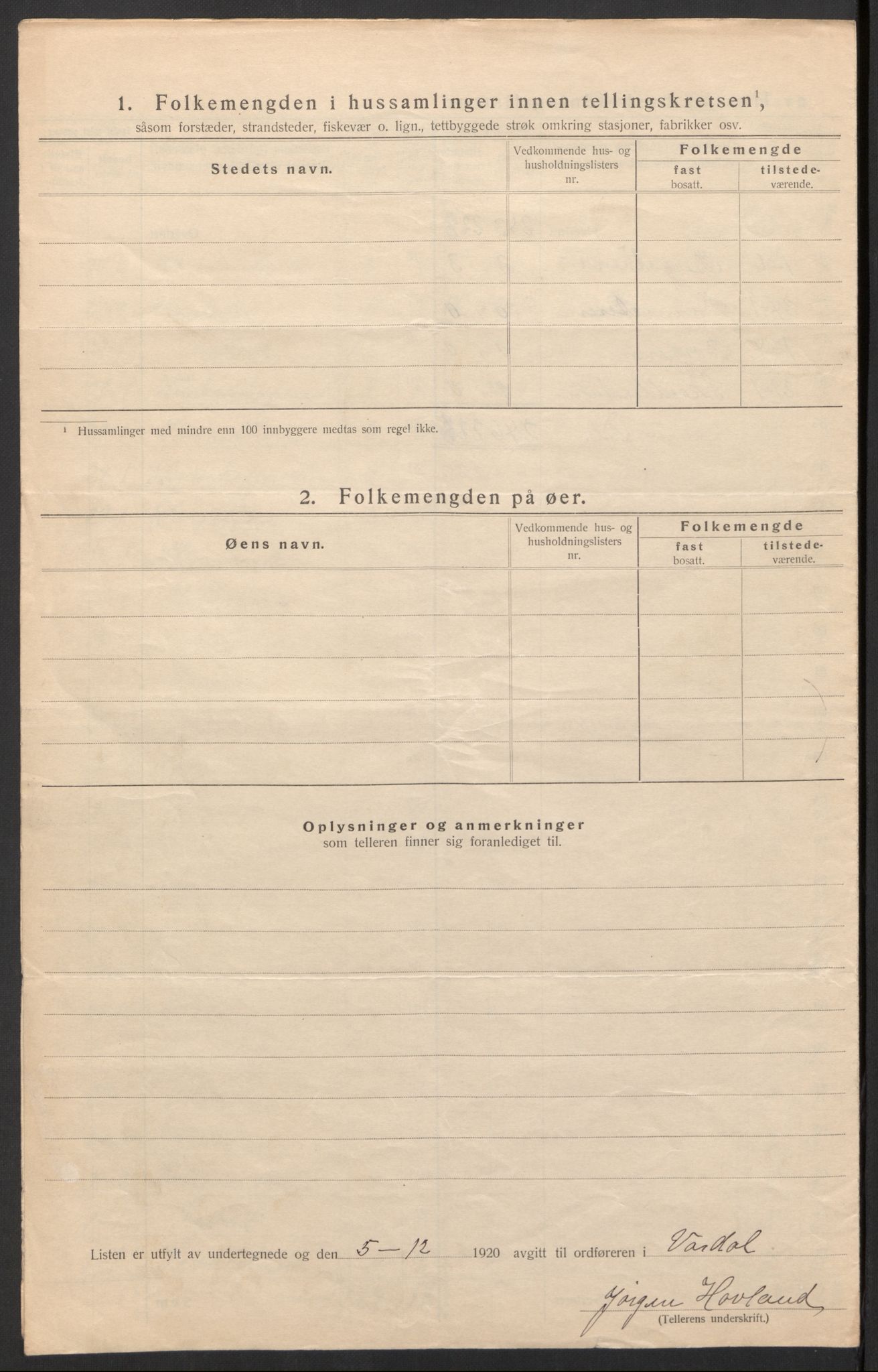SAH, 1920 census for Vardal, 1920, p. 11