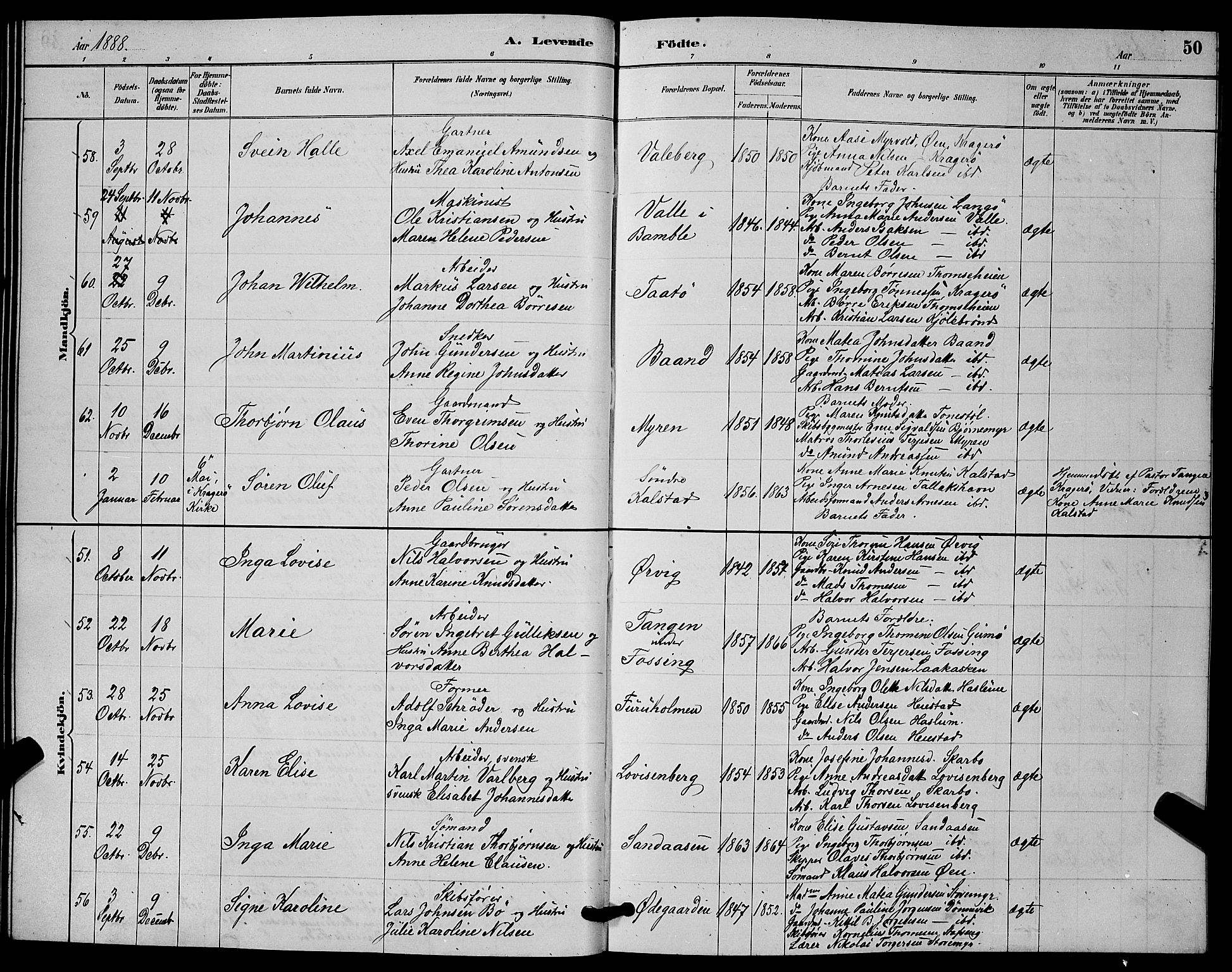 Skåtøy kirkebøker, AV/SAKO-A-304/G/Ga/L0003: Parish register (copy) no. I 3, 1884-1898, p. 50
