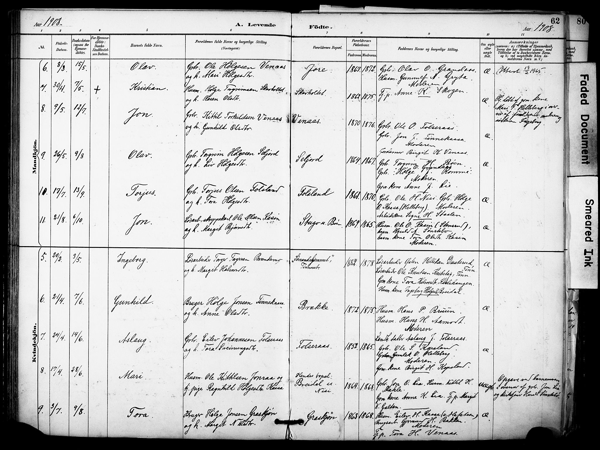 Gransherad kirkebøker, SAKO/A-267/F/Fa/L0005: Parish register (official) no. I 5, 1887-1916, p. 62