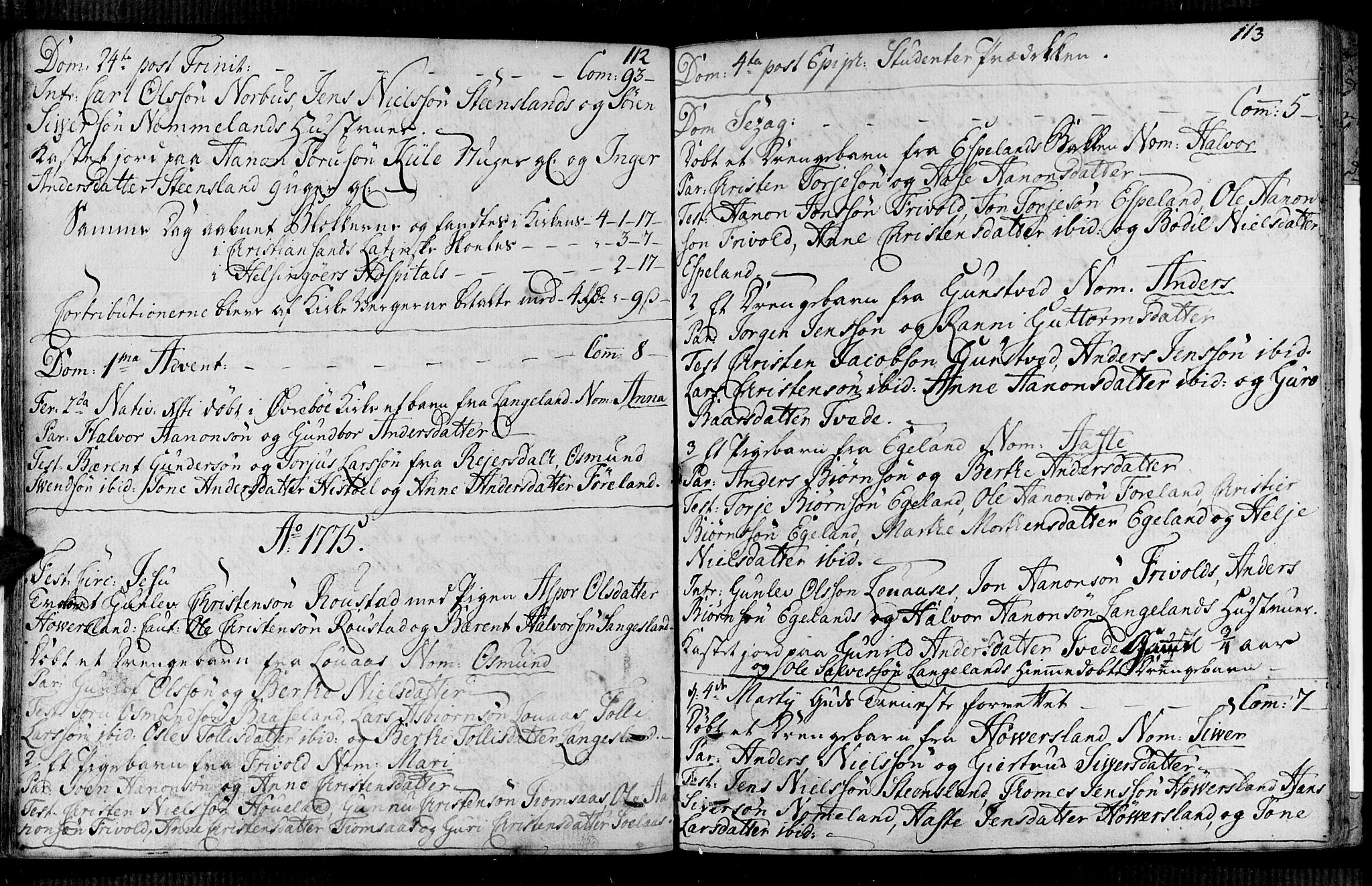 Vennesla sokneprestkontor, SAK/1111-0045/Fa/Faa/L0001: Parish register (official) no. A 1, 1753-1785, p. 112-113