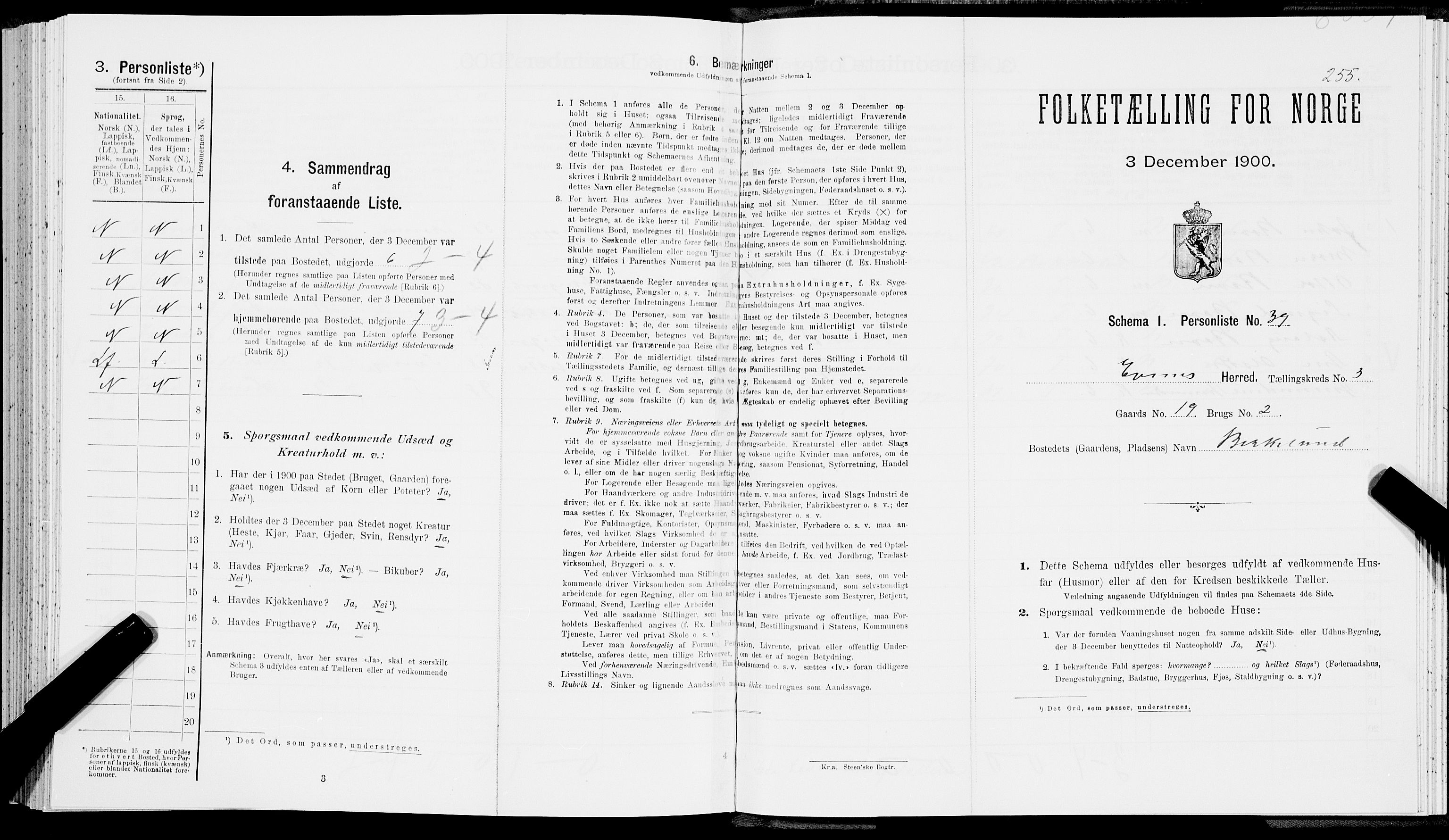 SAT, 1900 census for Evenes, 1900, p. 281