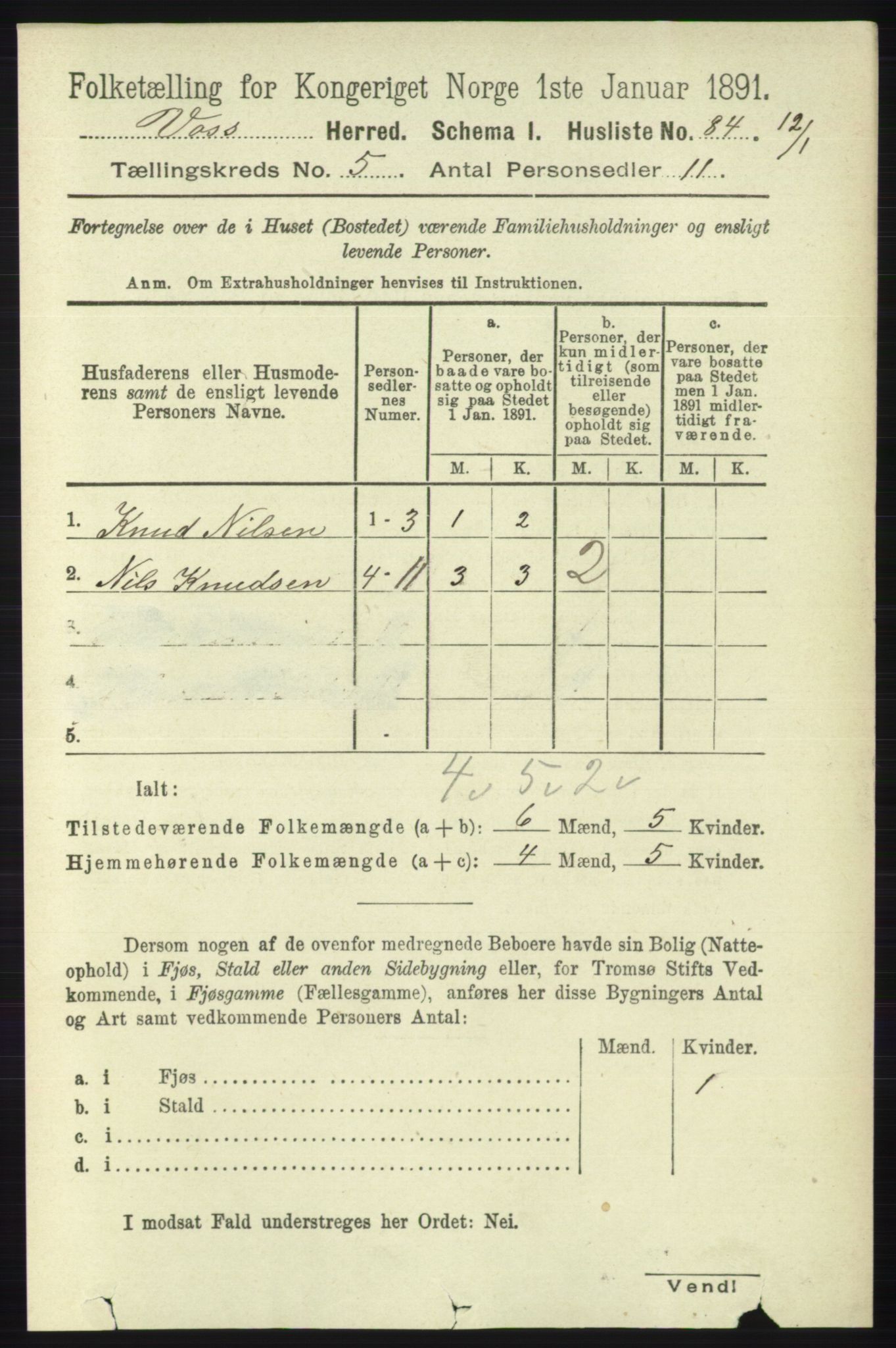 RA, 1891 census for 1235 Voss, 1891, p. 2696