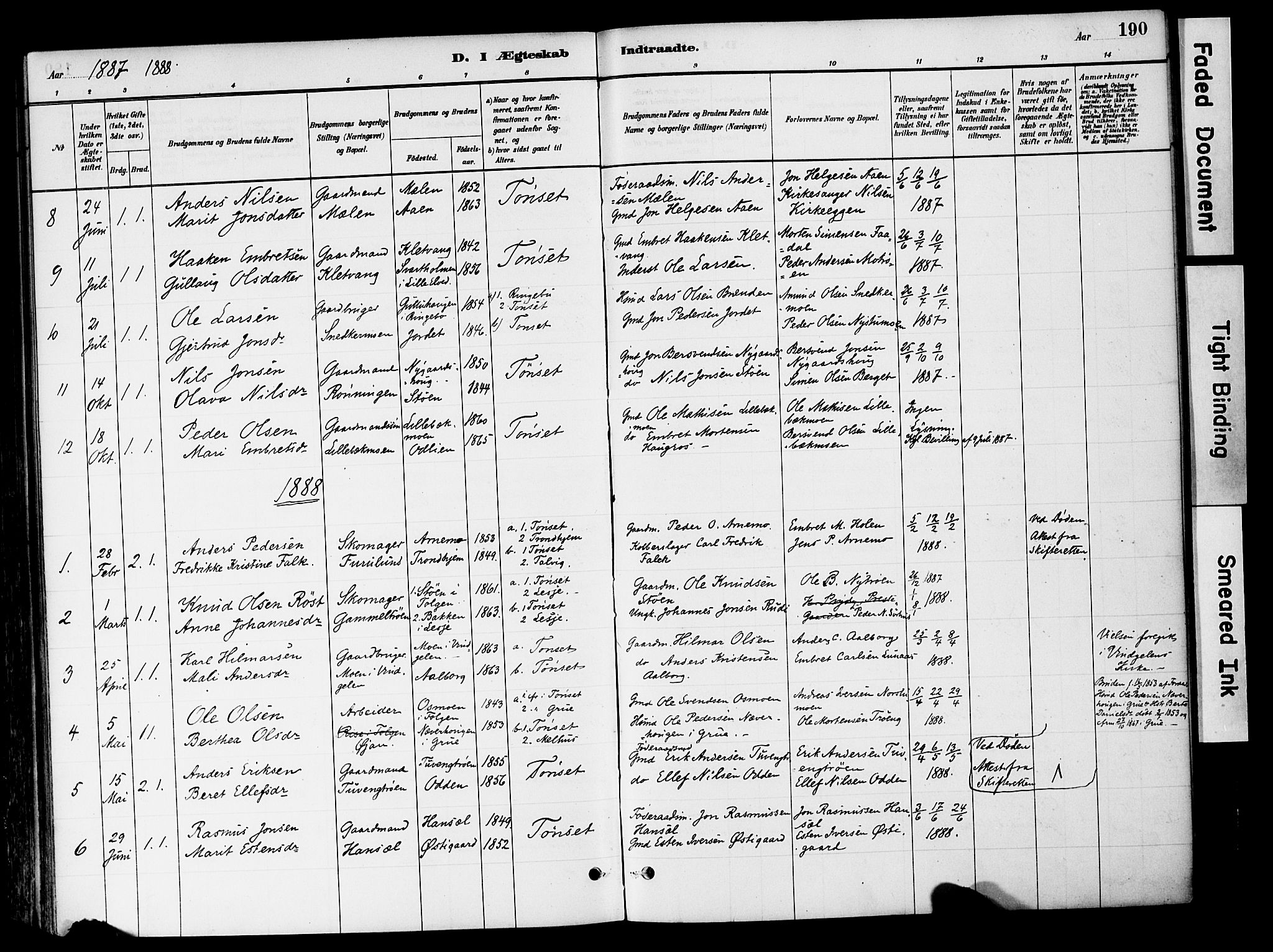 Tynset prestekontor, SAH/PREST-058/H/Ha/Haa/L0022: Parish register (official) no. 22, 1880-1899, p. 190