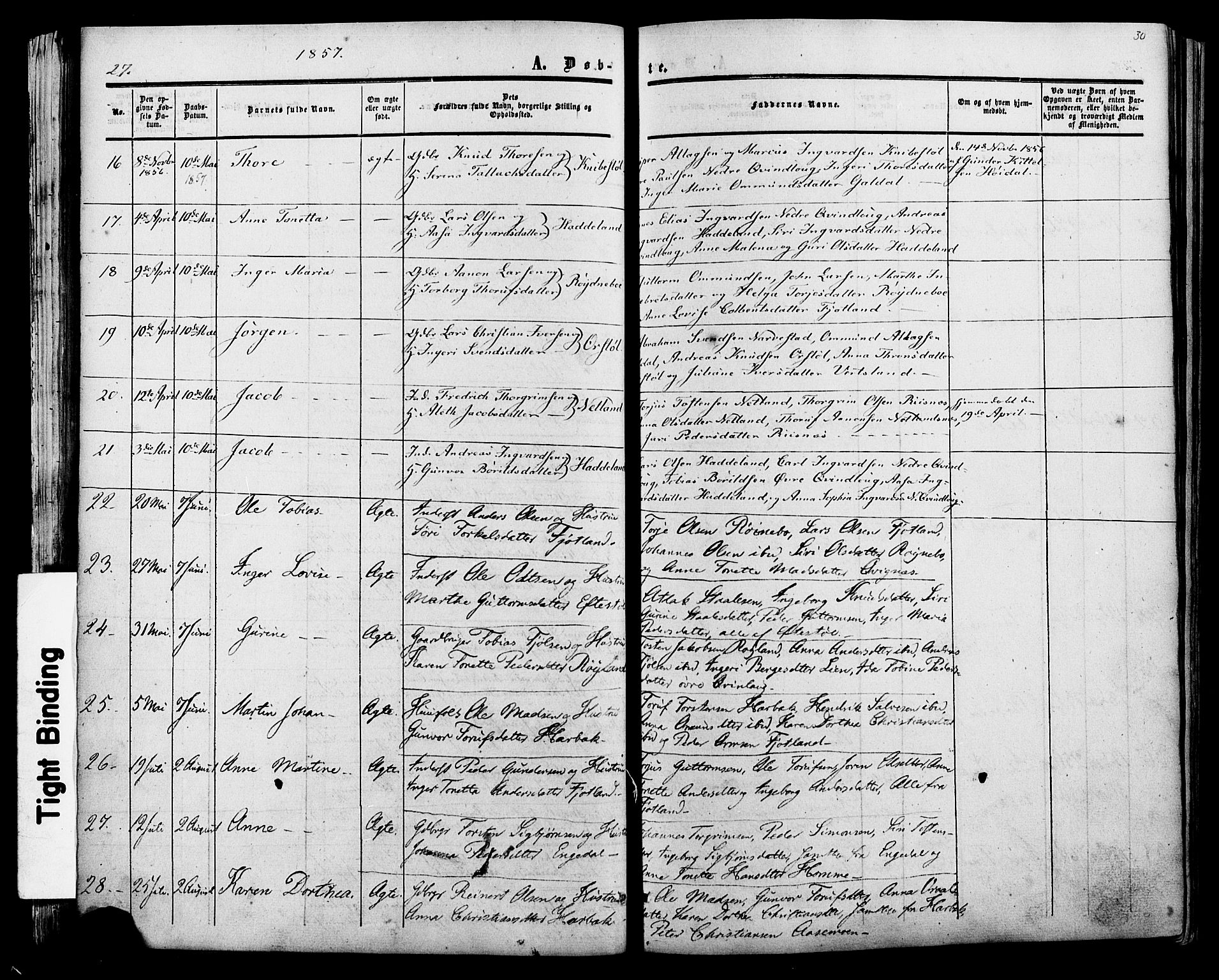 Fjotland sokneprestkontor, AV/SAK-1111-0010/F/Fa/L0001: Parish register (official) no. A 1, 1850-1879, p. 30