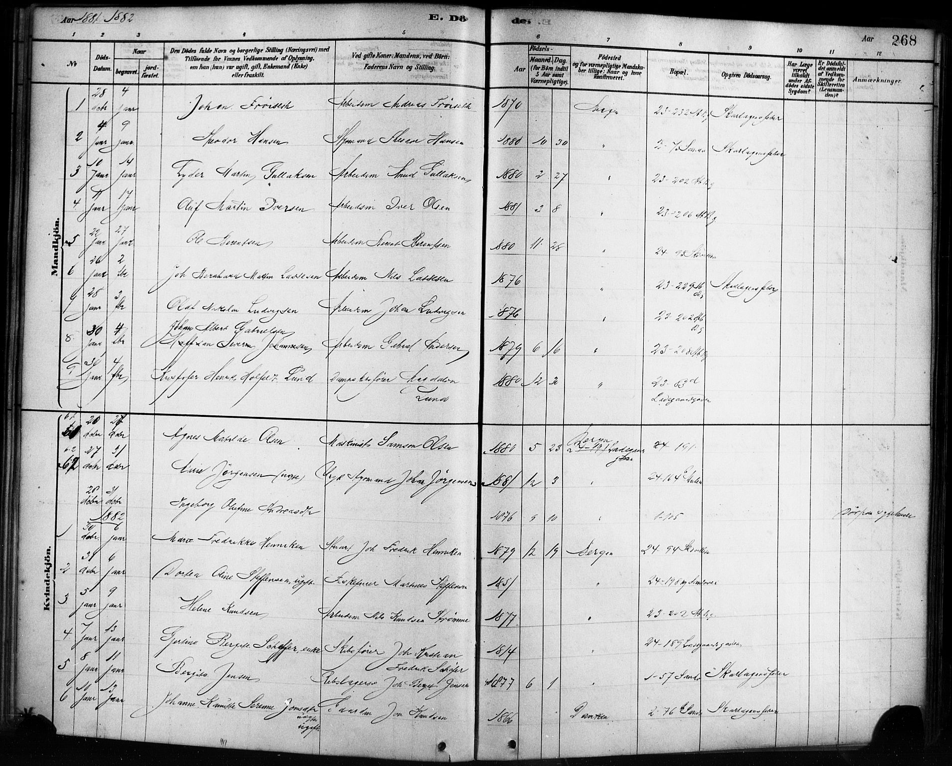 Sandviken Sokneprestembete, SAB/A-77601/H/Ha/L0002: Parish register (official) no. A 2, 1878-1896, p. 268