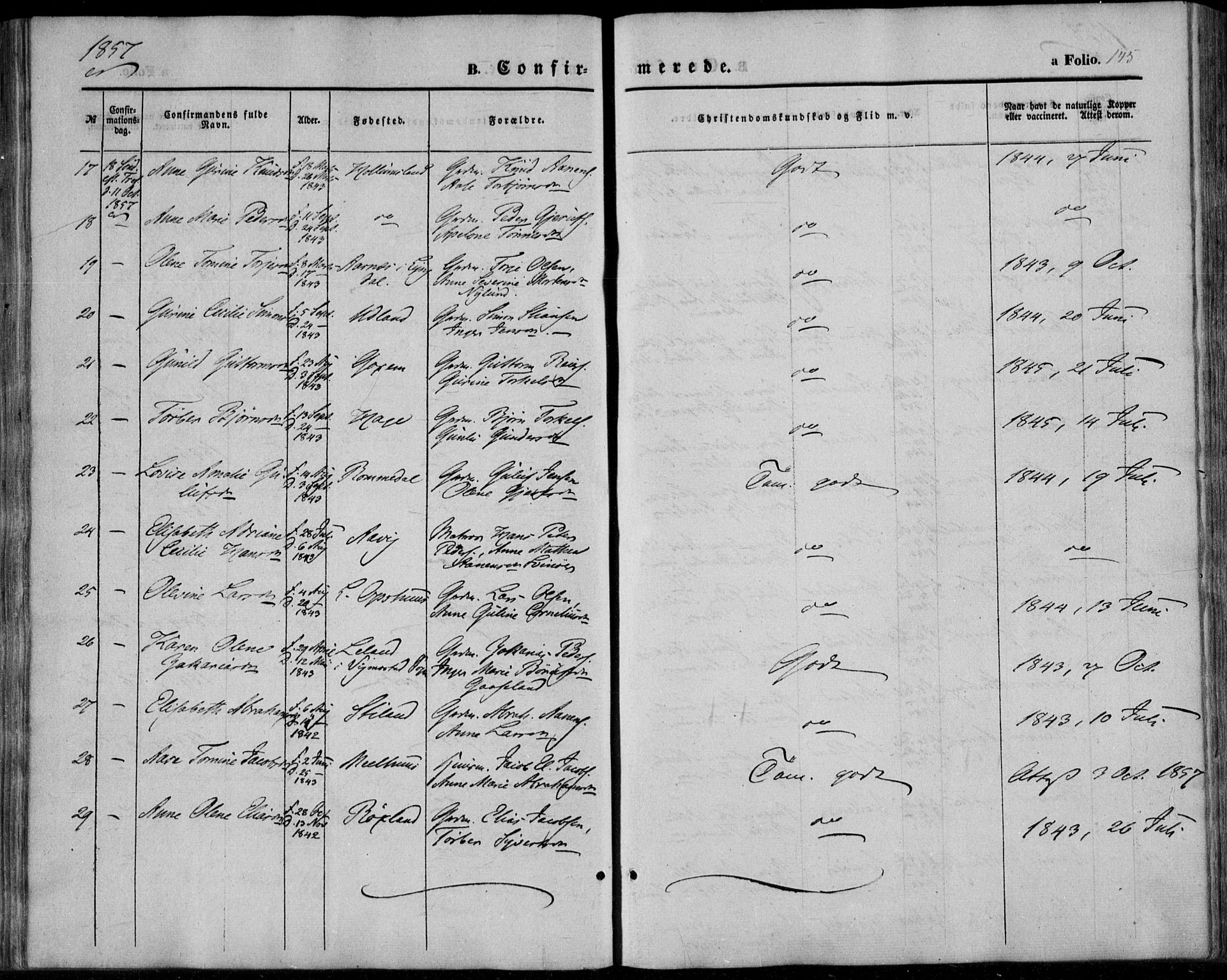 Sør-Audnedal sokneprestkontor, AV/SAK-1111-0039/F/Fa/Fab/L0007: Parish register (official) no. A 7, 1855-1876, p. 145