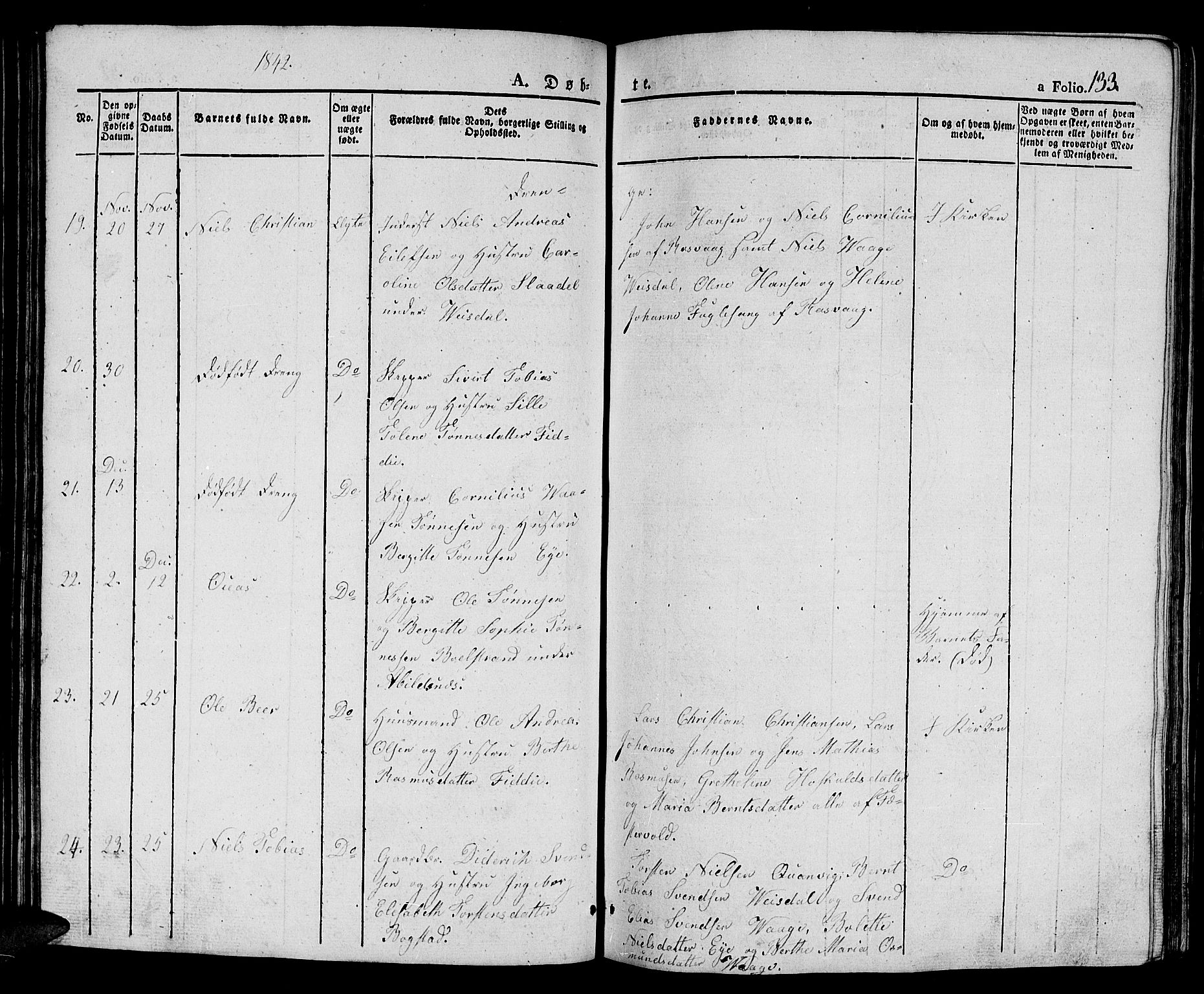 Flekkefjord sokneprestkontor, AV/SAK-1111-0012/F/Fb/Fbb/L0002: Parish register (copy) no. B 2a, 1831-1866, p. 133