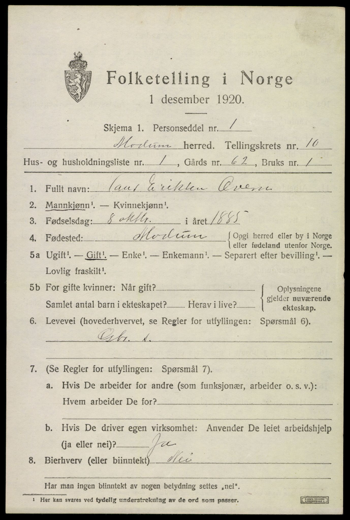 SAKO, 1920 census for Modum, 1920, p. 12917