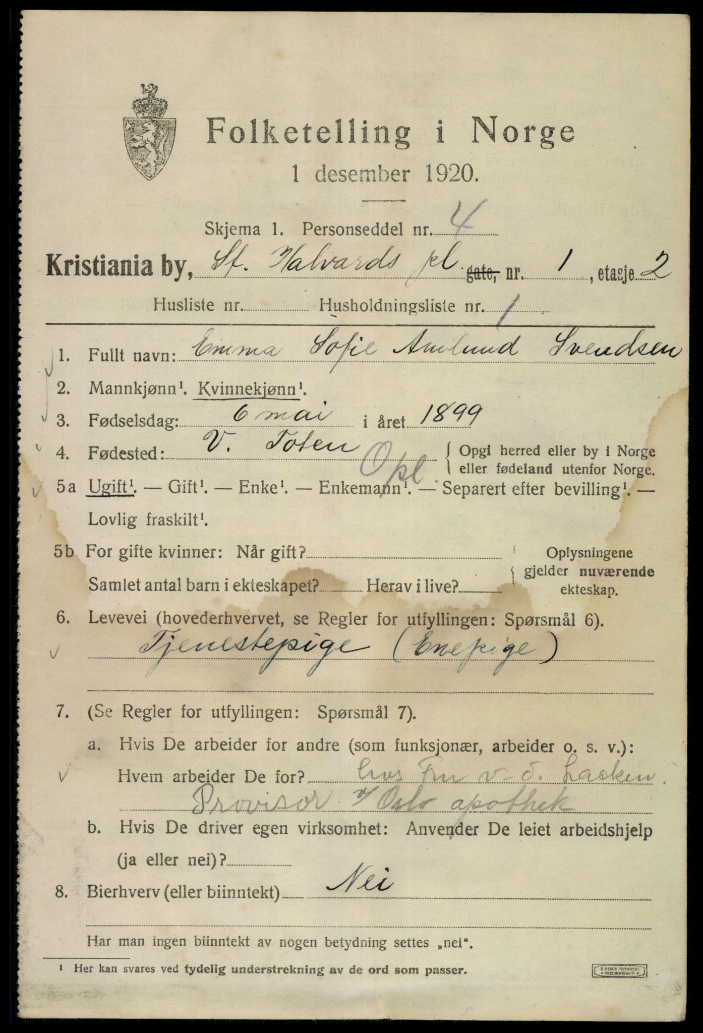 SAO, 1920 census for Kristiania, 1920, p. 534021