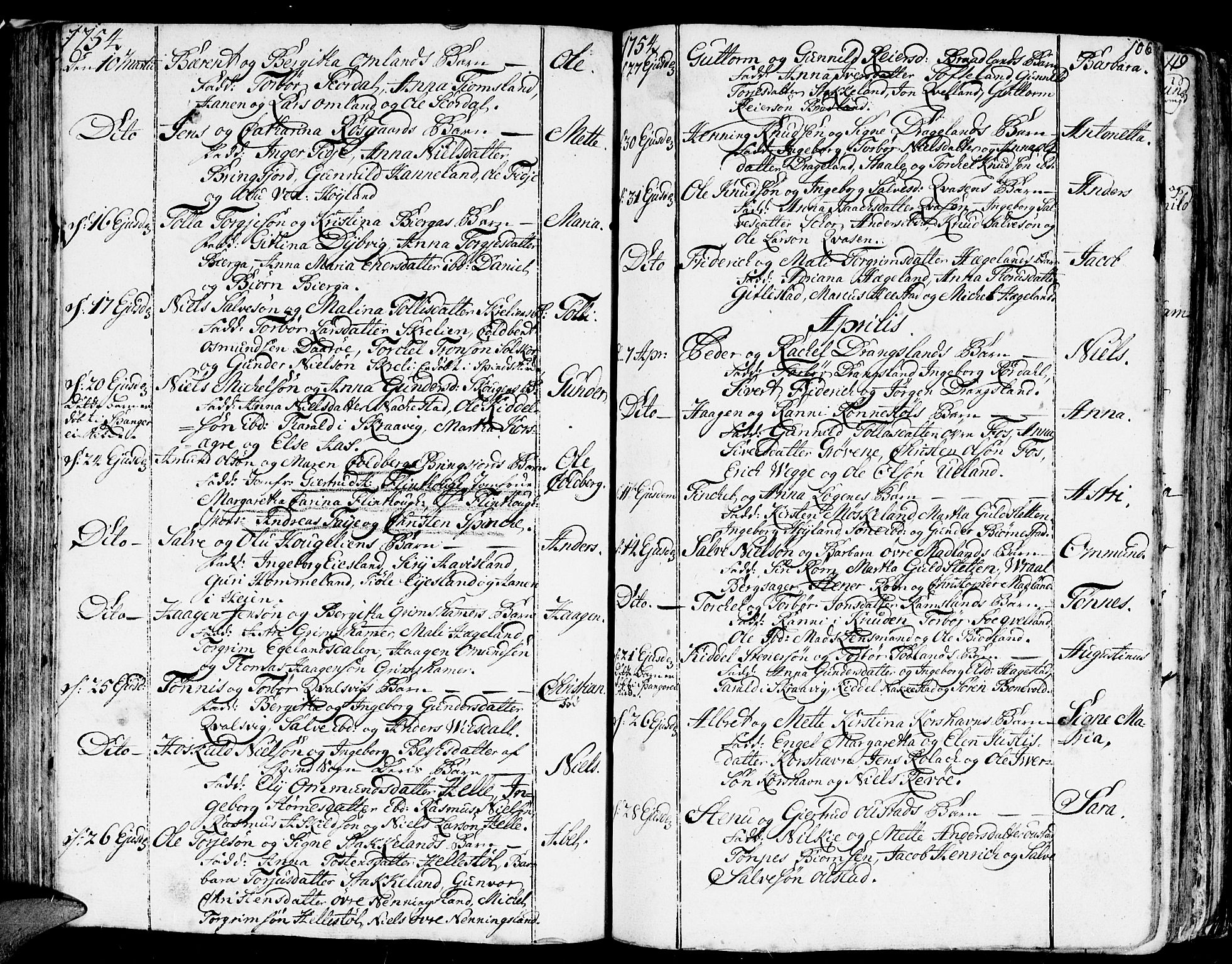 Lyngdal sokneprestkontor, AV/SAK-1111-0029/F/Fa/Fac/L0001: Parish register (official) no. A 1, 1727-1779, p. 106