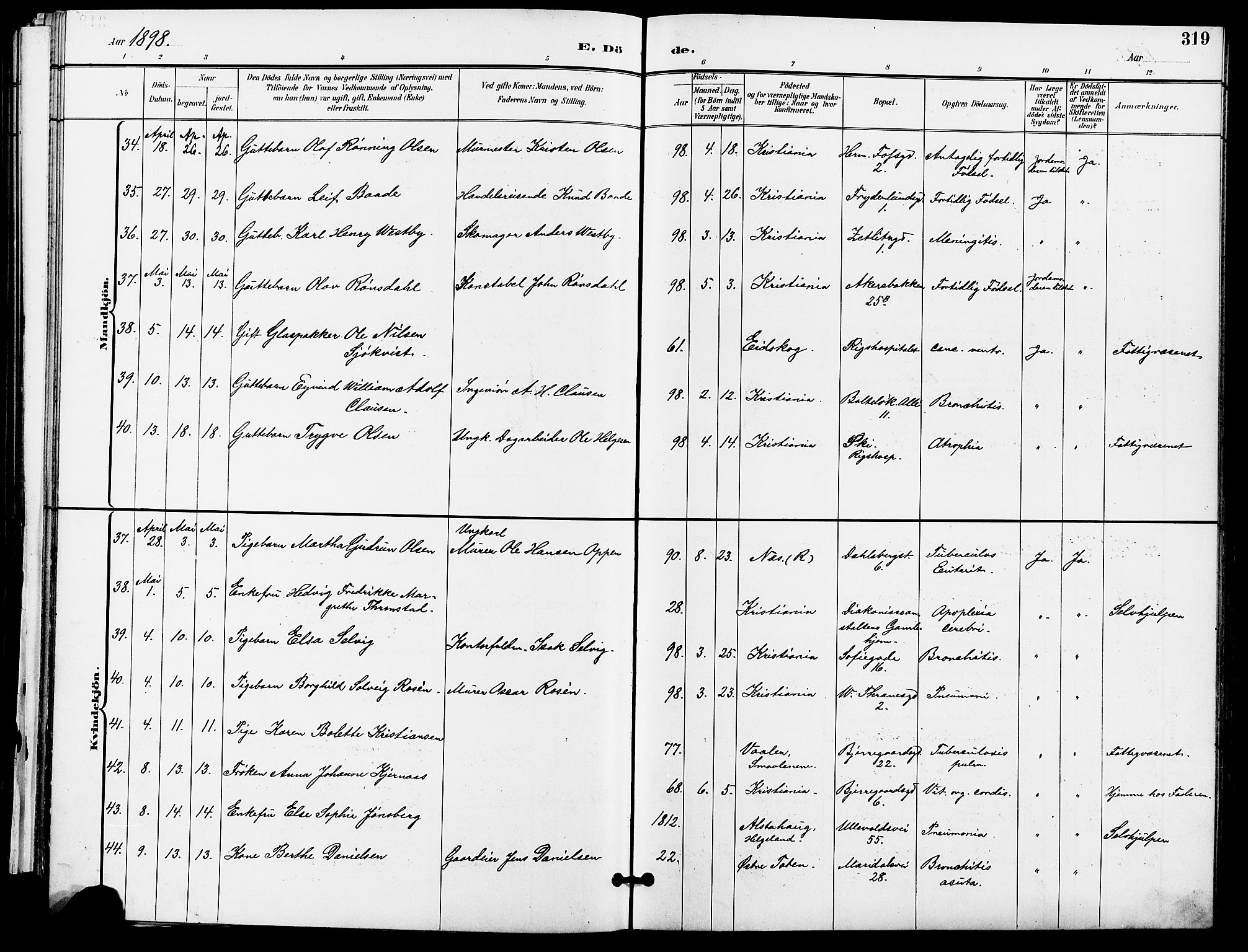 Gamle Aker prestekontor Kirkebøker, AV/SAO-A-10617a/F/L0011: Parish register (official) no. 11, 1896-1901, p. 319