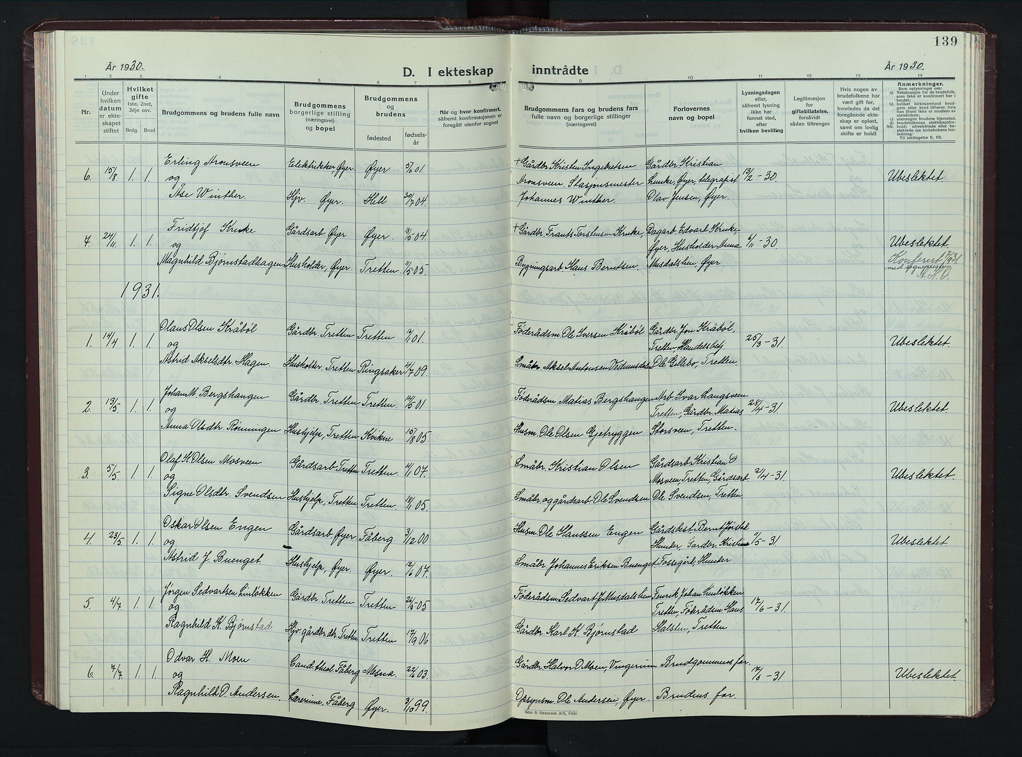 Øyer prestekontor, AV/SAH-PREST-084/H/Ha/Hab/L0008: Parish register (copy) no. 8, 1929-1947, p. 139