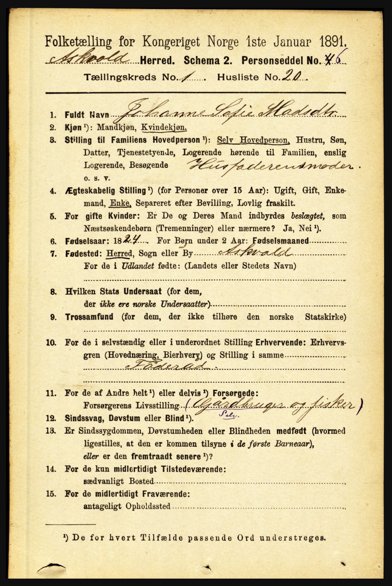 RA, 1891 census for 1428 Askvoll, 1891, p. 186