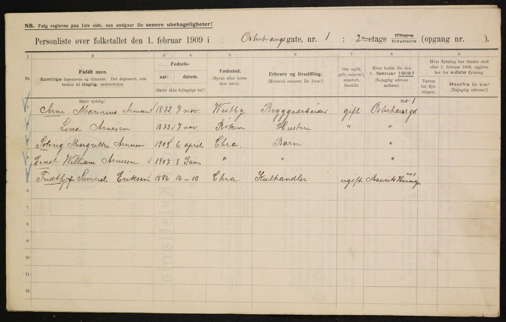 OBA, Municipal Census 1909 for Kristiania, 1909, p. 70035