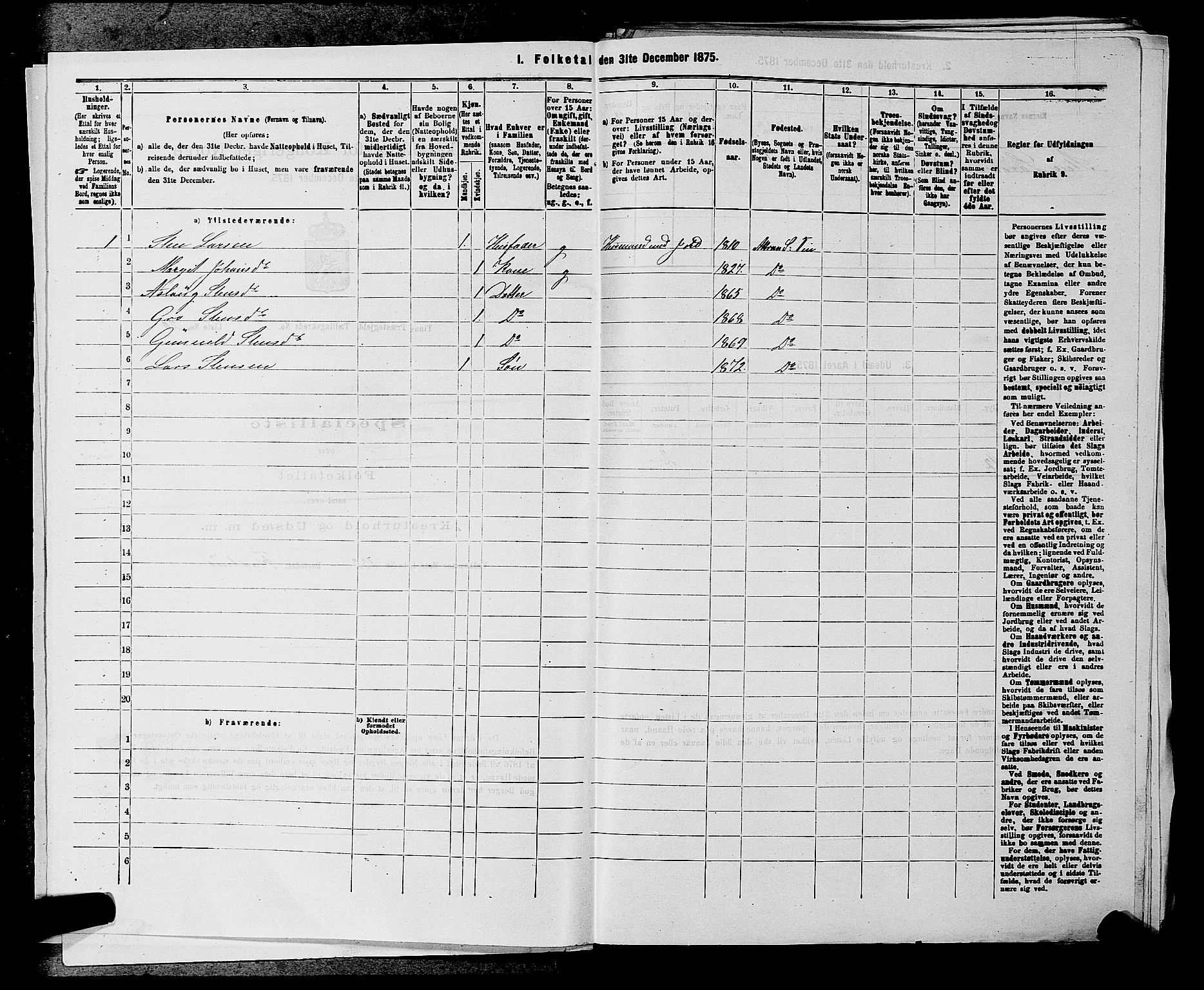 SAKO, 1875 census for 0826P Tinn, 1875, p. 207