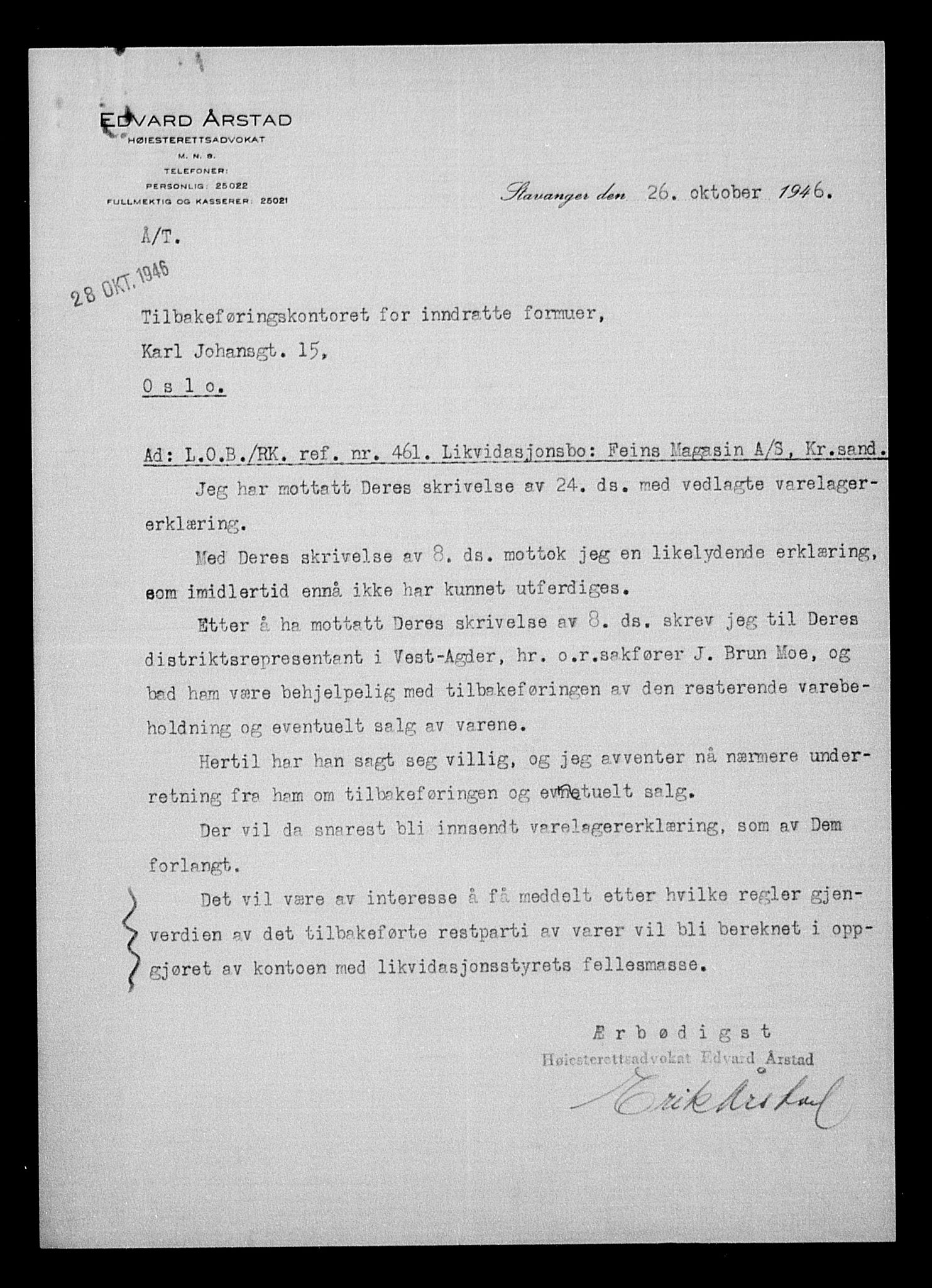 Justisdepartementet, Tilbakeføringskontoret for inndratte formuer, AV/RA-S-1564/H/Hc/Hcd/L0995: --, 1945-1947, p. 319