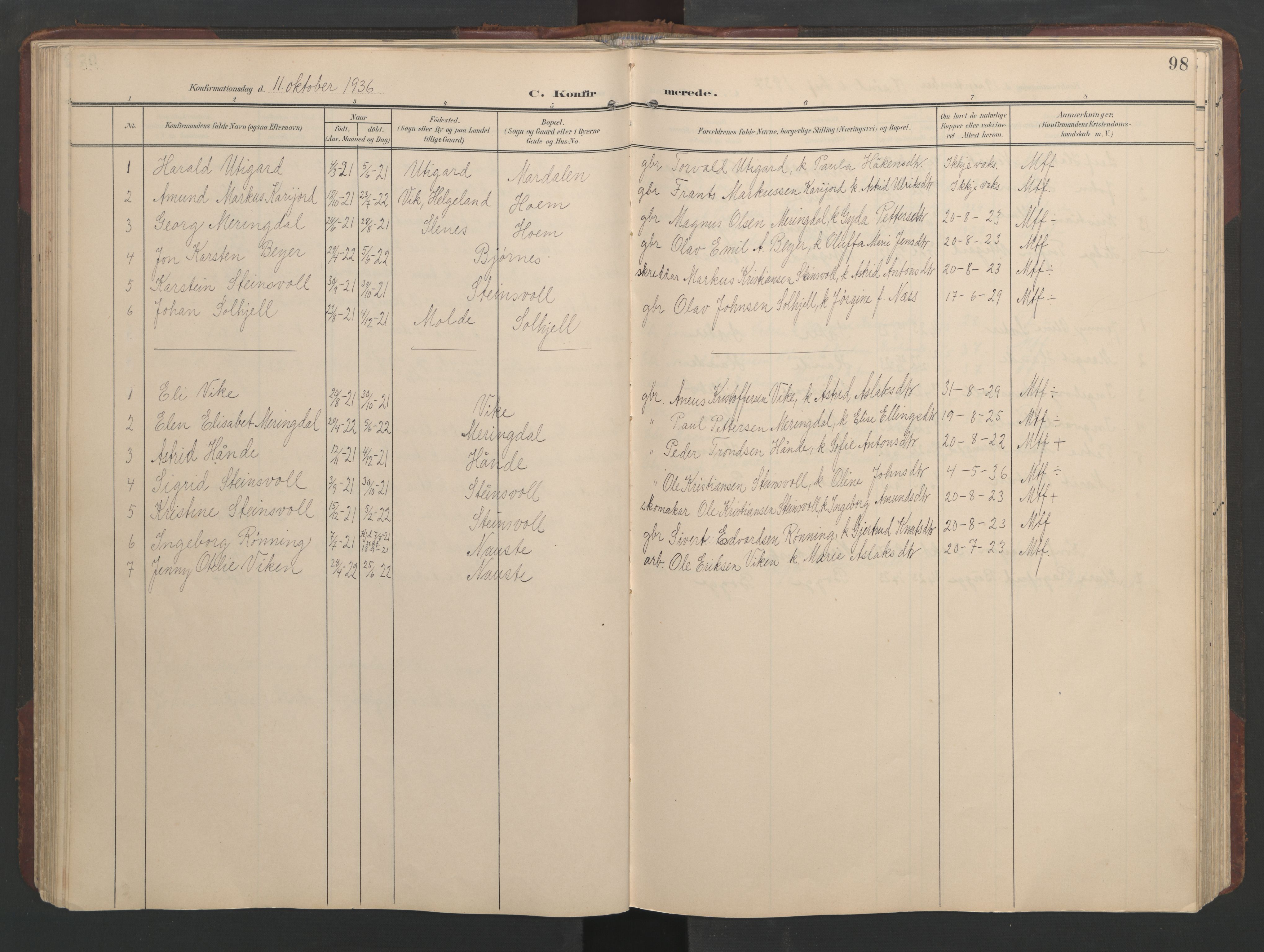 Ministerialprotokoller, klokkerbøker og fødselsregistre - Møre og Romsdal, AV/SAT-A-1454/552/L0639: Parish register (copy) no. 552C02, 1903-1960, p. 98